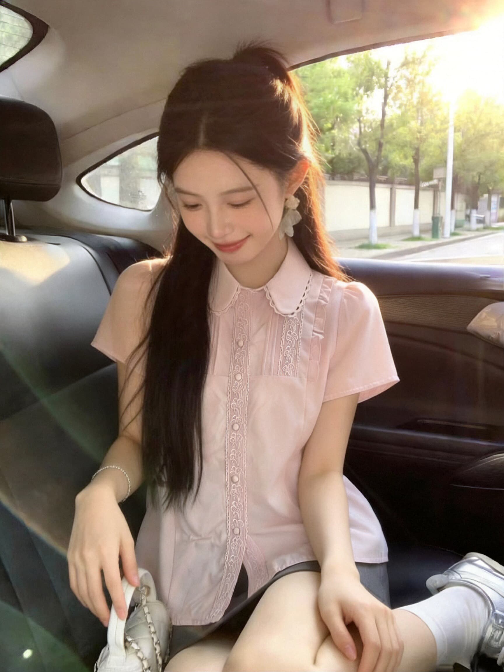 베이비 칼라 레이스 셔츠 셔츠 맨위 여성 이미지 3