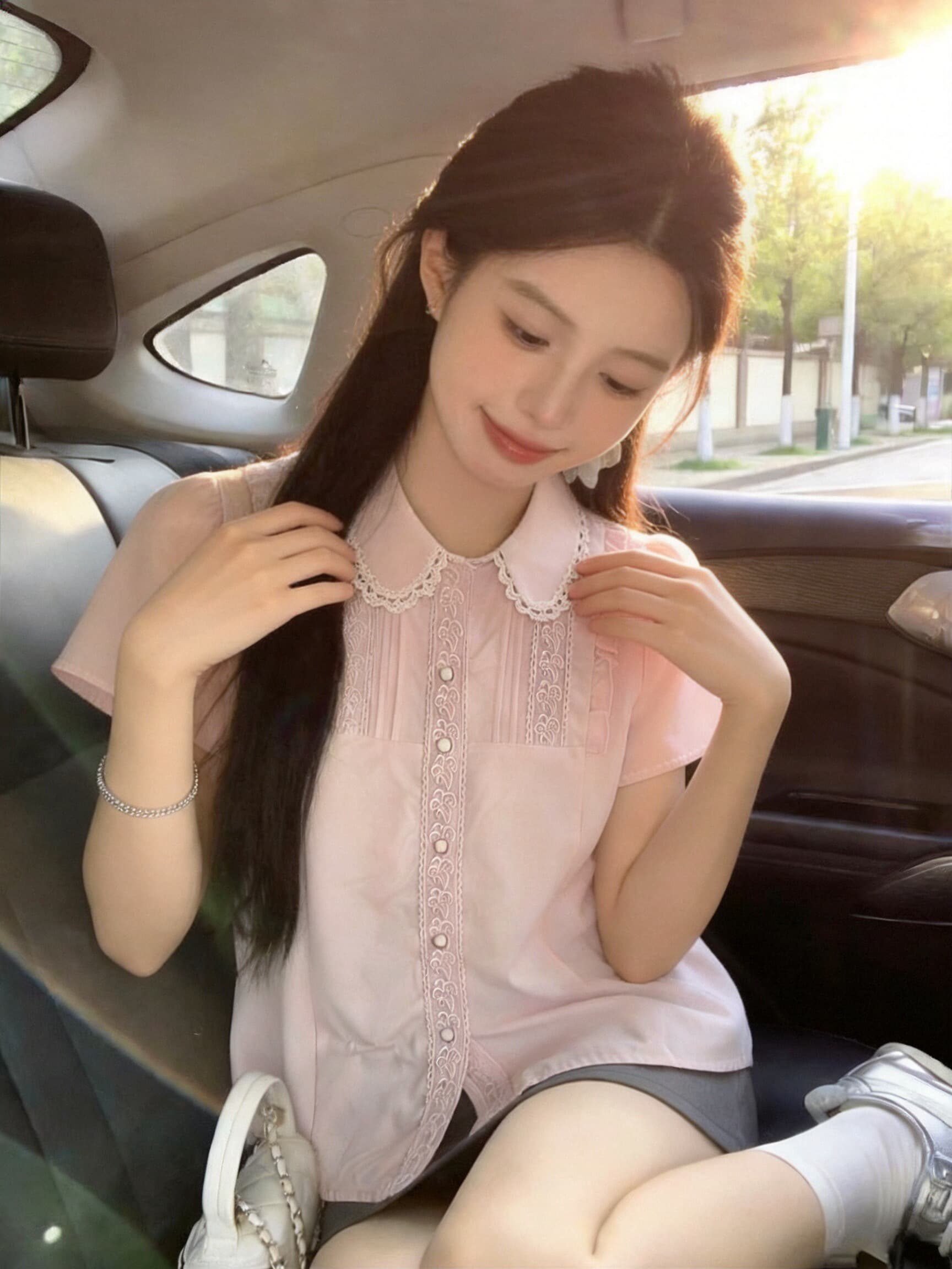 베이비 칼라 레이스 셔츠 셔츠 맨위 여성 이미지 4