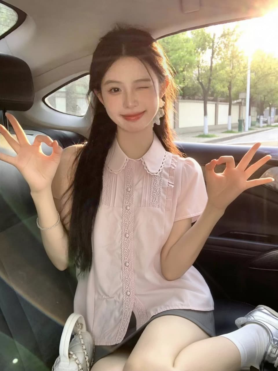 베이비 칼라 레이스 셔츠 셔츠 맨위 여성 상세 이미지 2