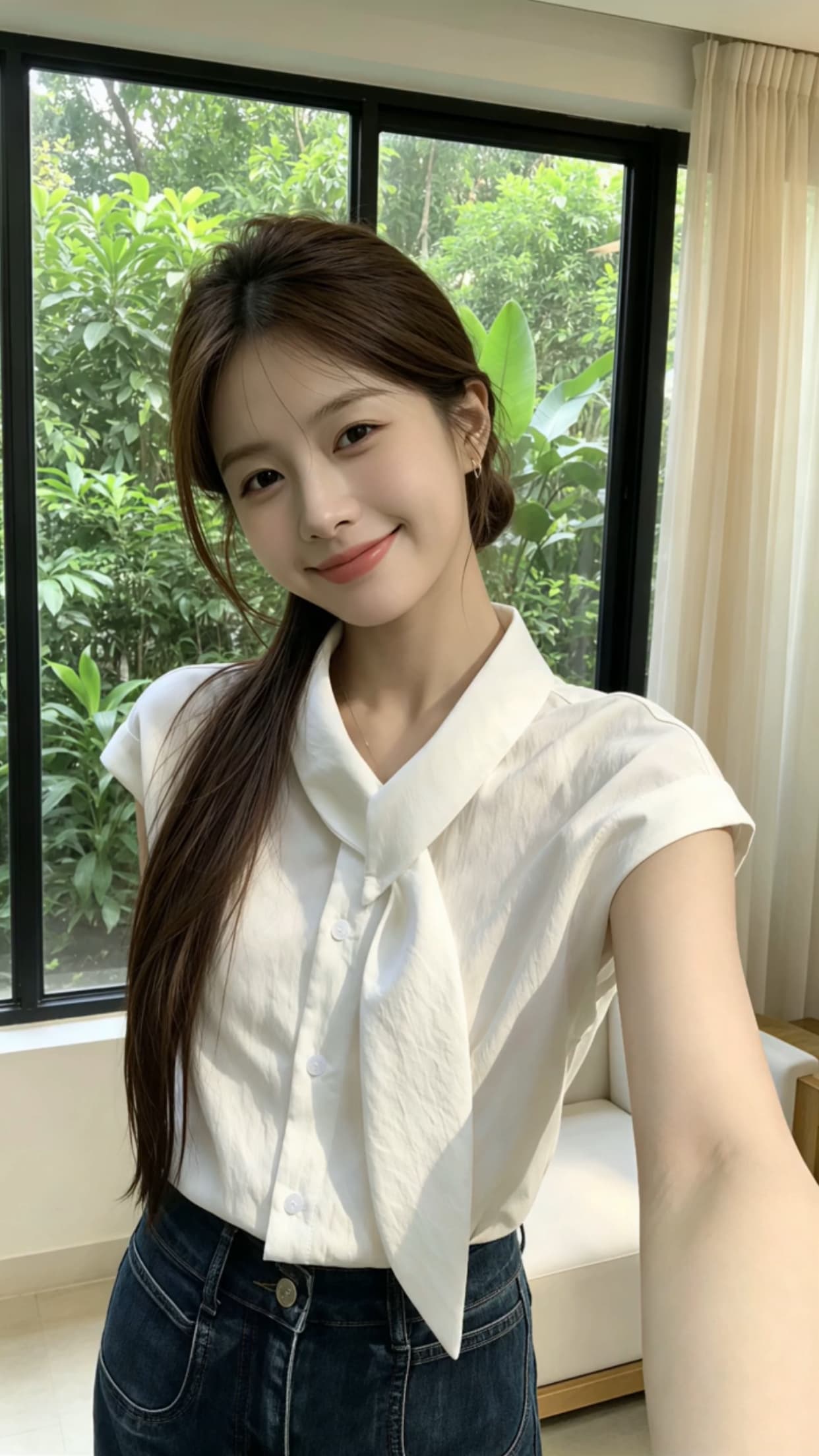 작은 날다 소매 리본 셔츠 맨위 여성 이미지 3