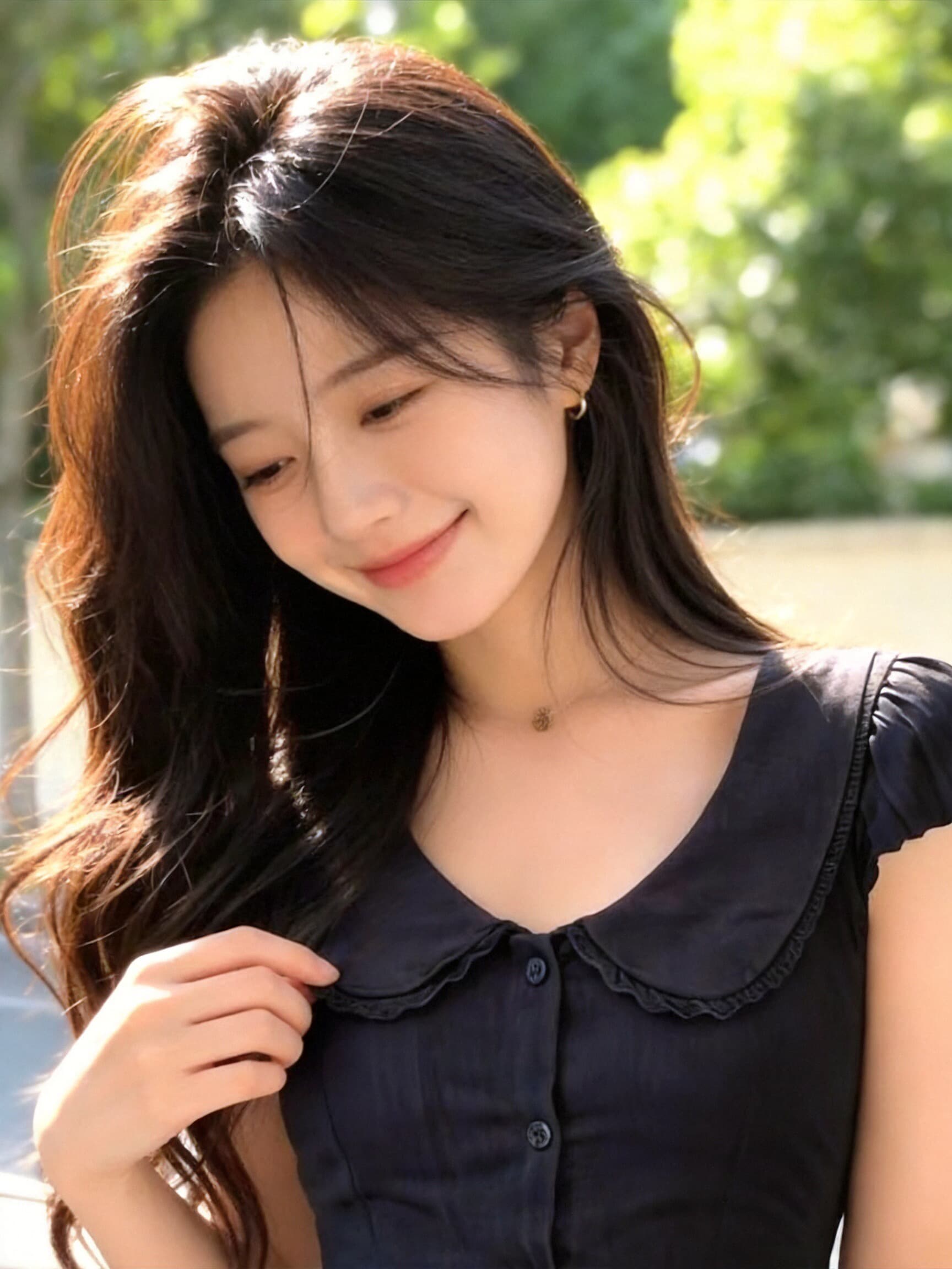 베이비 칼라 거품 소매 셔츠 맨위 여성 상세 이미지 6
