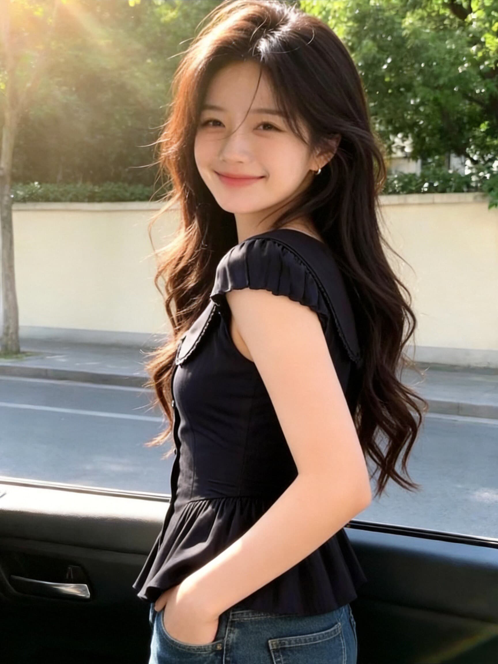 베이비 칼라 거품 소매 셔츠 맨위 여성 상세 이미지 8