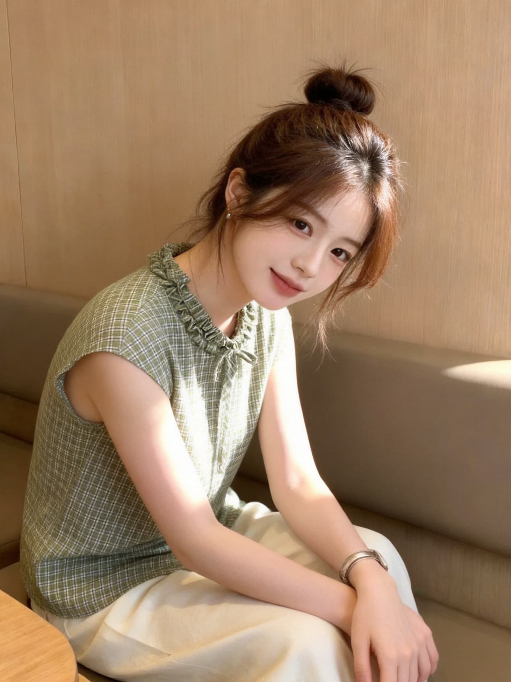 프릴 체크무늬 셔츠 맨위 여성 상세 이미지 6