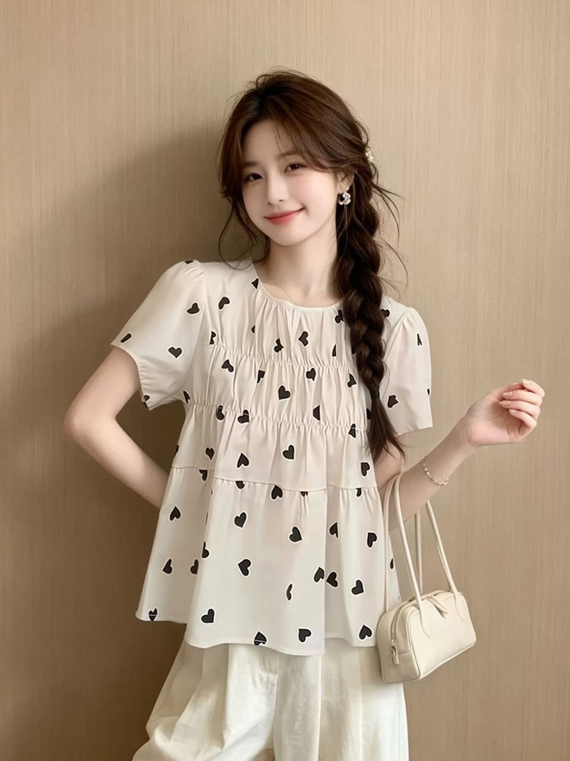 주름 거품 소매 셔츠 맨위 여성 이미지 2