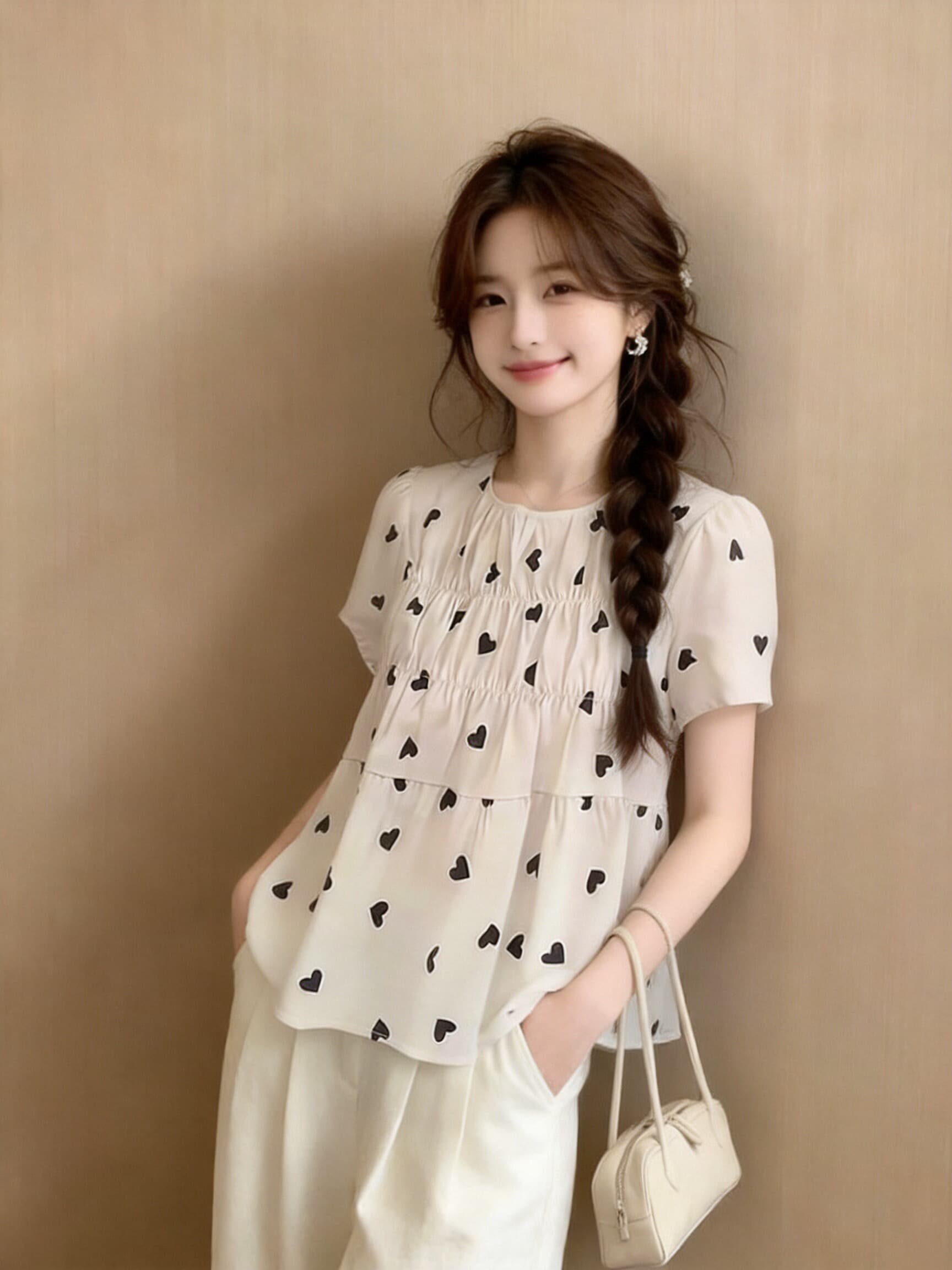 주름 거품 소매 셔츠 맨위 여성 이미지 3