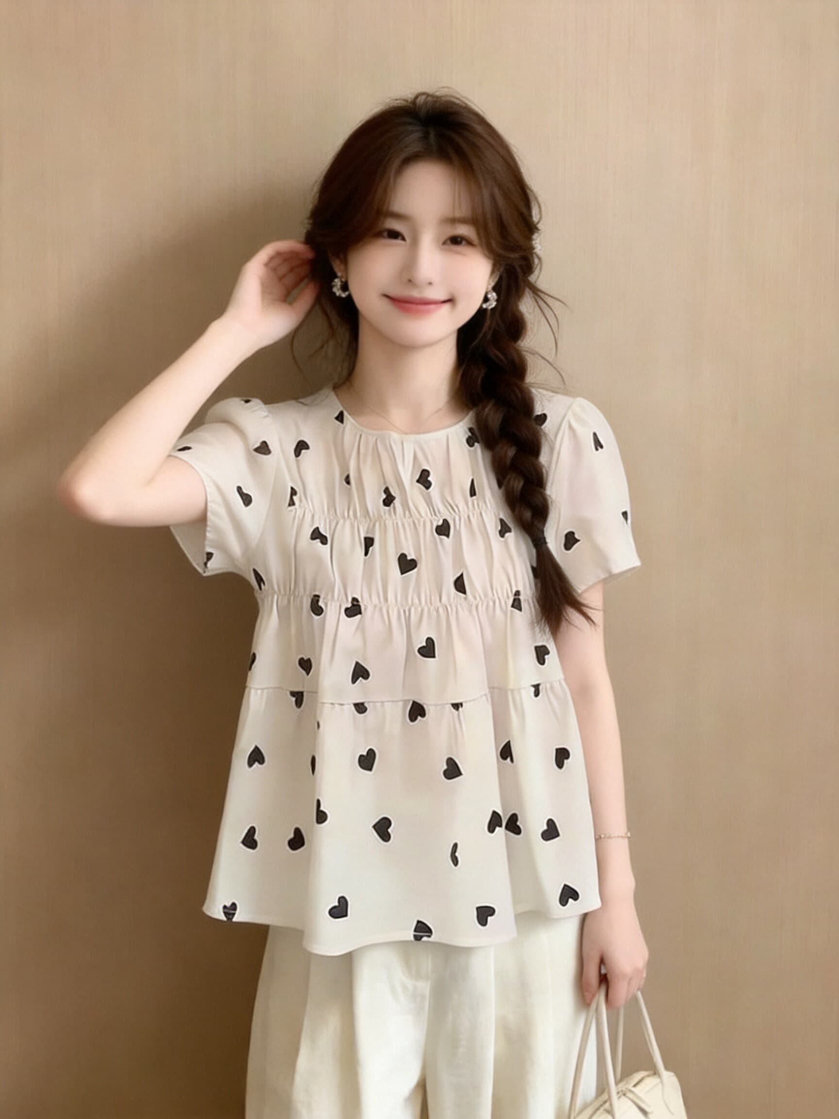 주름 거품 소매 셔츠 맨위 여성 상세 이미지 5