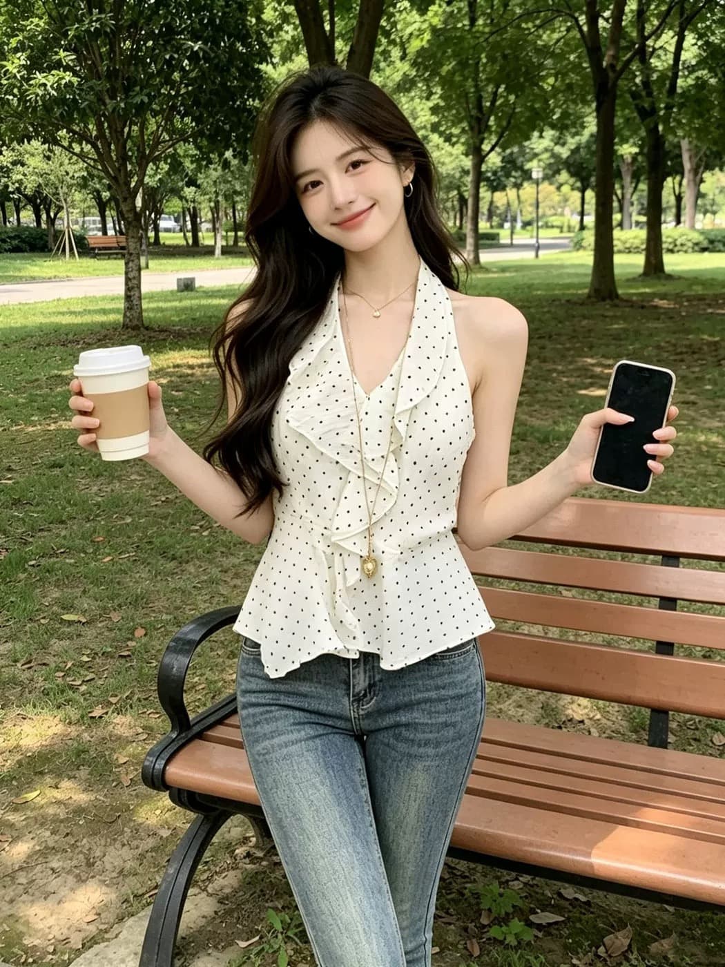 프릴 행침 목 플리츠 맨위 여성 상세 이미지 3