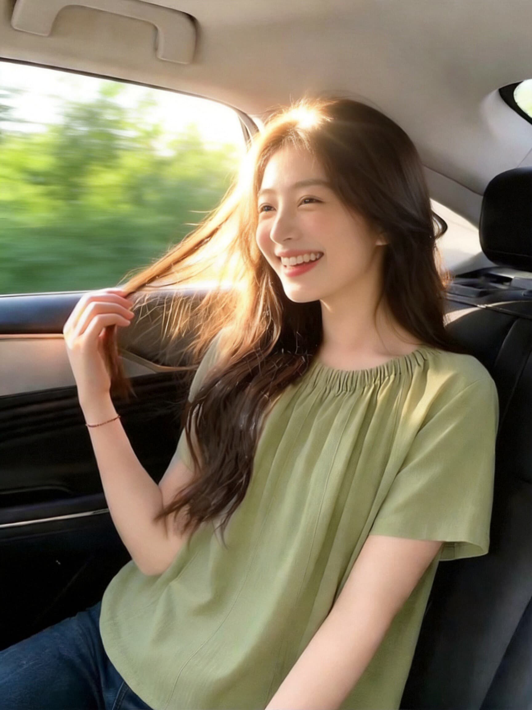 녹색 프릴 셔츠 맨위 여성 이미지 2