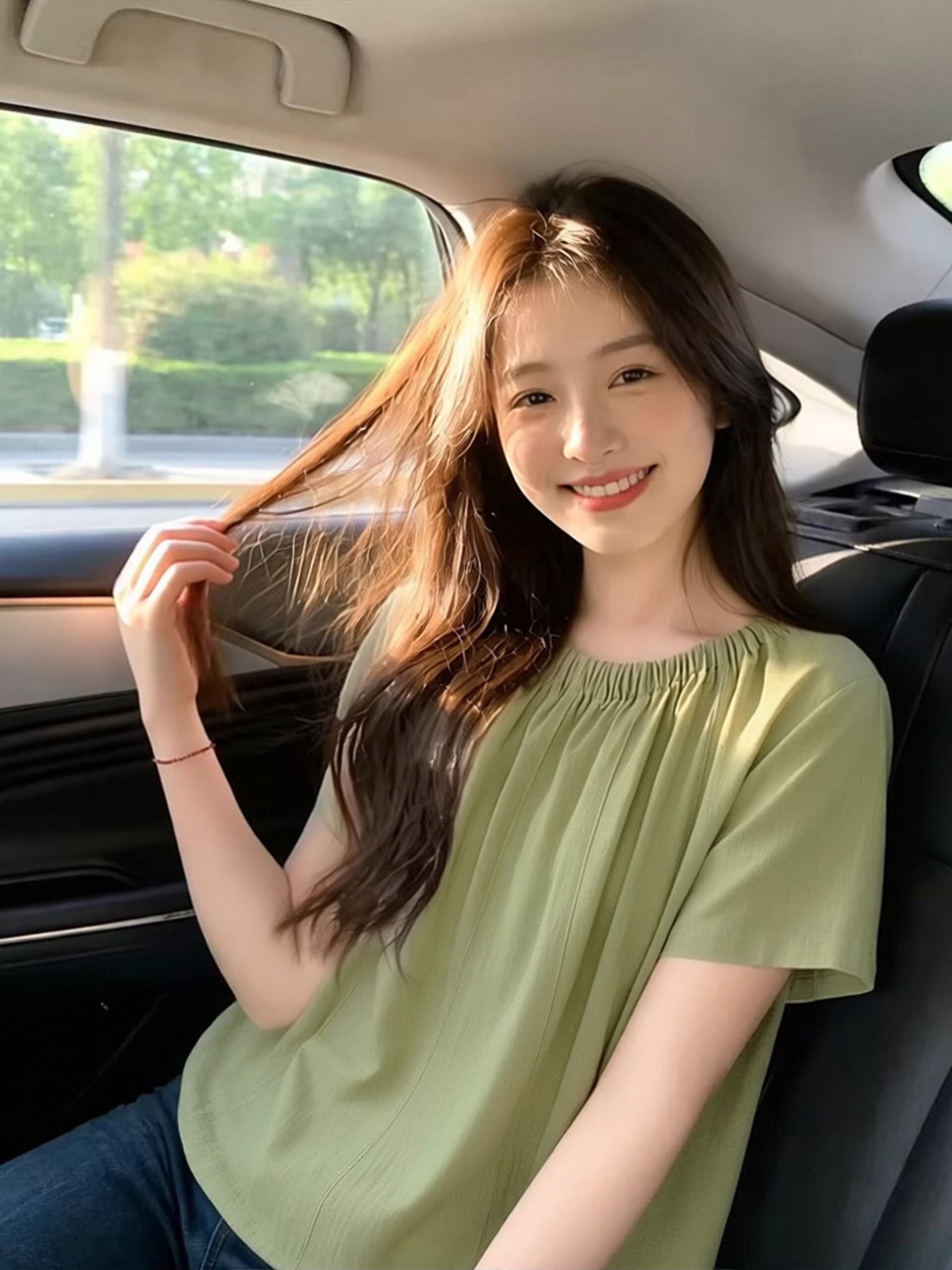 녹색 프릴 셔츠 맨위 여성 이미지 4