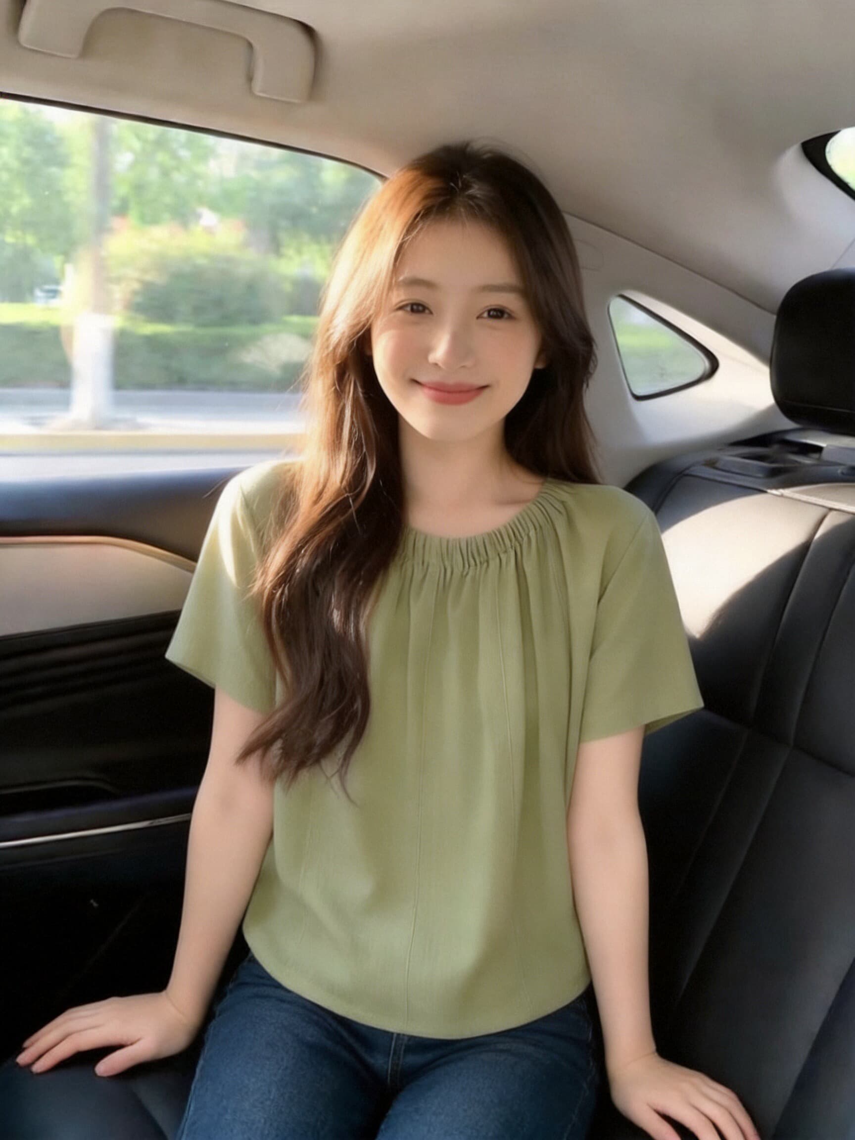 녹색 프릴 셔츠 맨위 여성 이미지 3