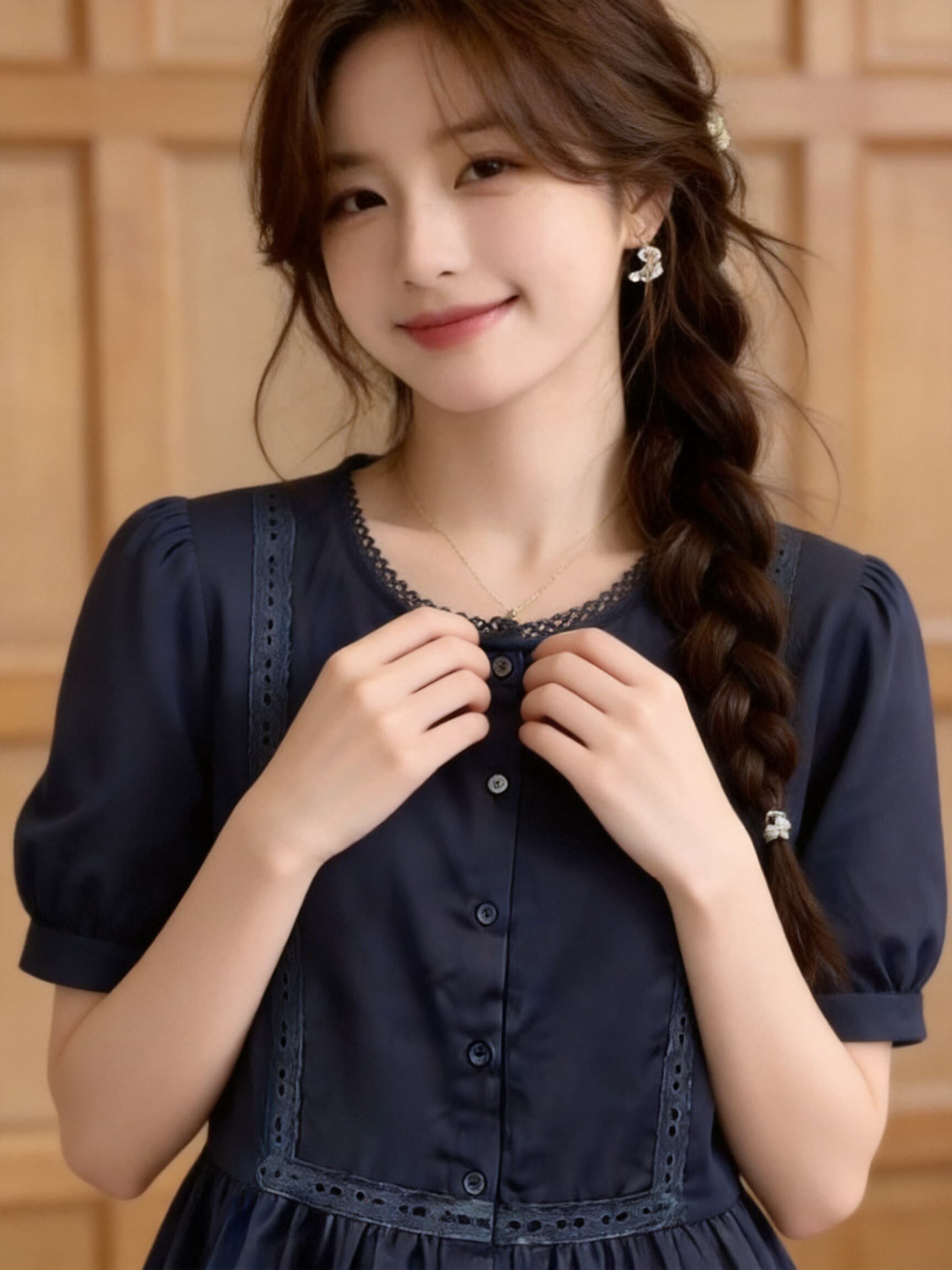 레이스 조각 프릴 셔츠 맨위 여성 이미지 4