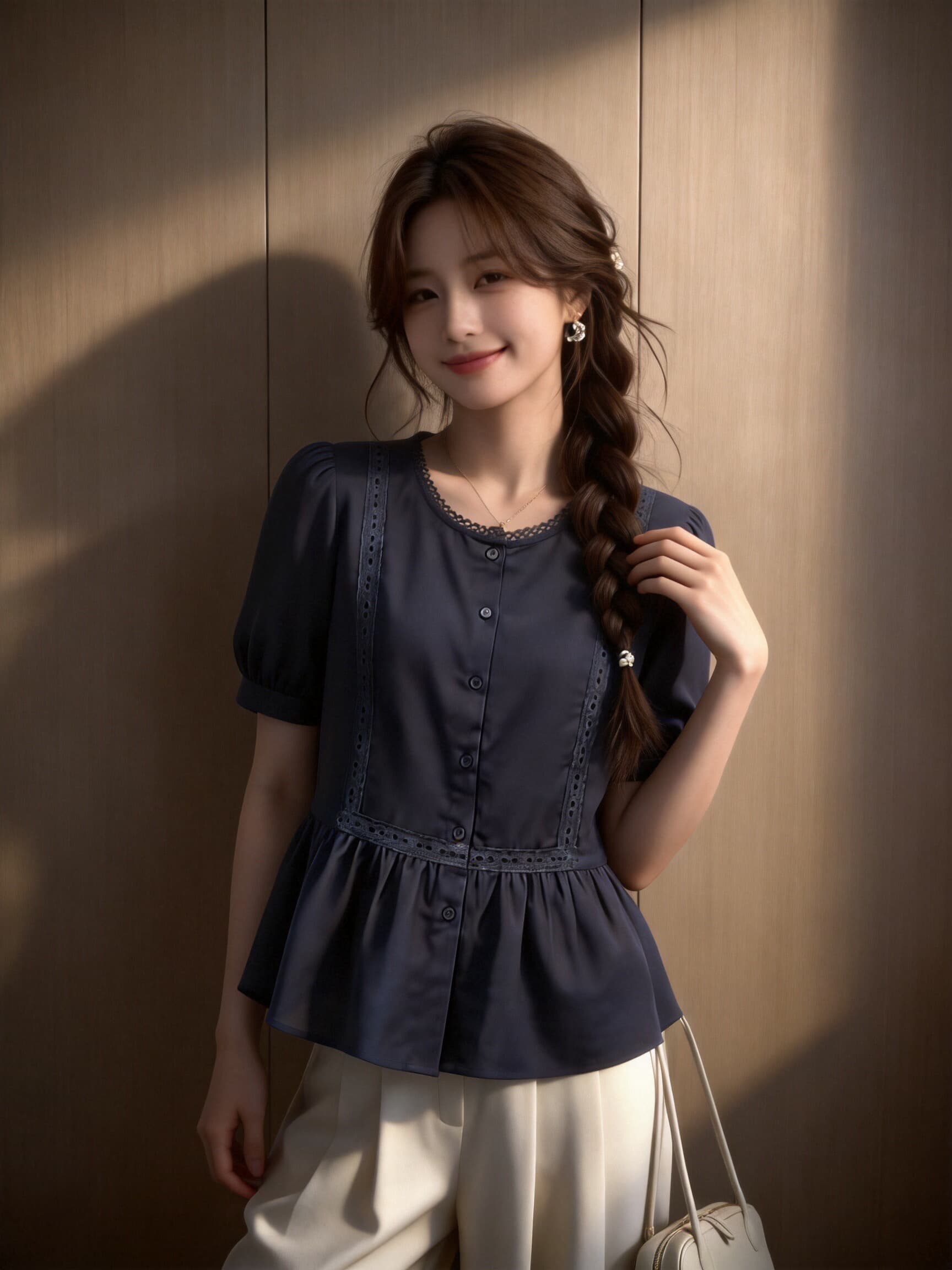 레이스 조각 프릴 셔츠 맨위 여성 상세 이미지 7