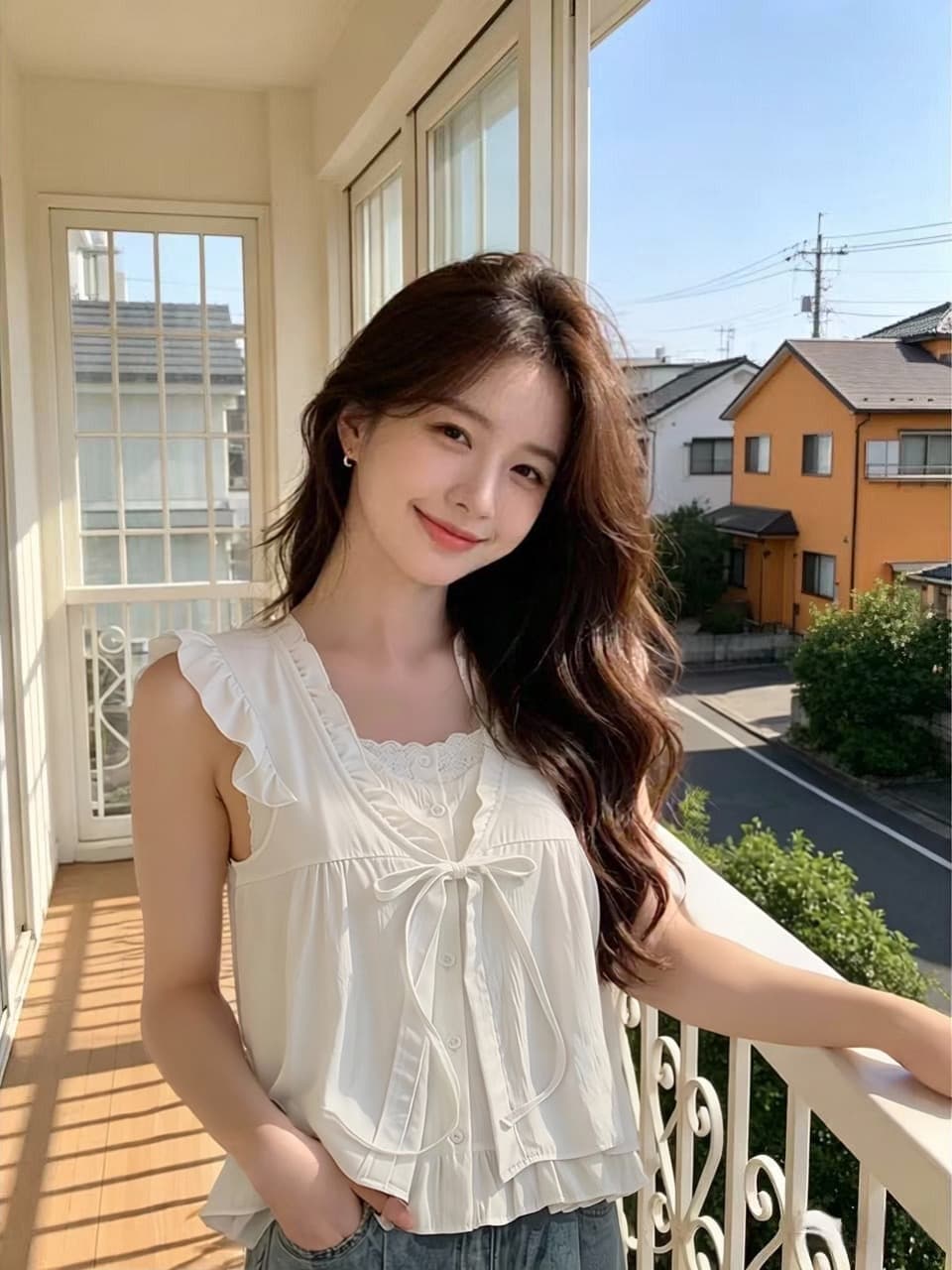 프릴 페이크 레이어드 셔츠 맨위 여성 상세 이미지 3