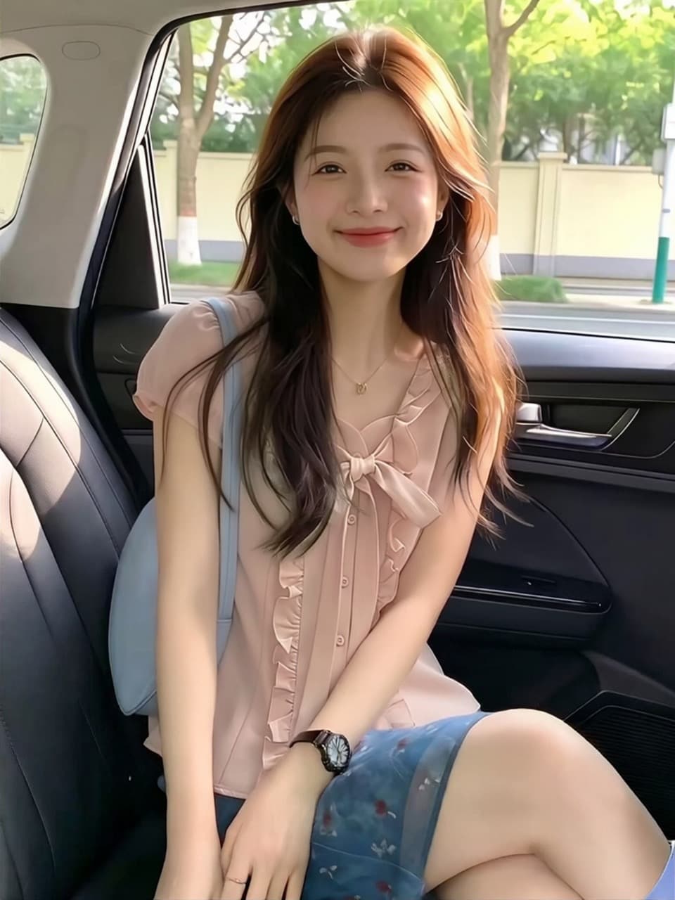 핑크색 프릴 셔츠 맨위 여성 이미지 3