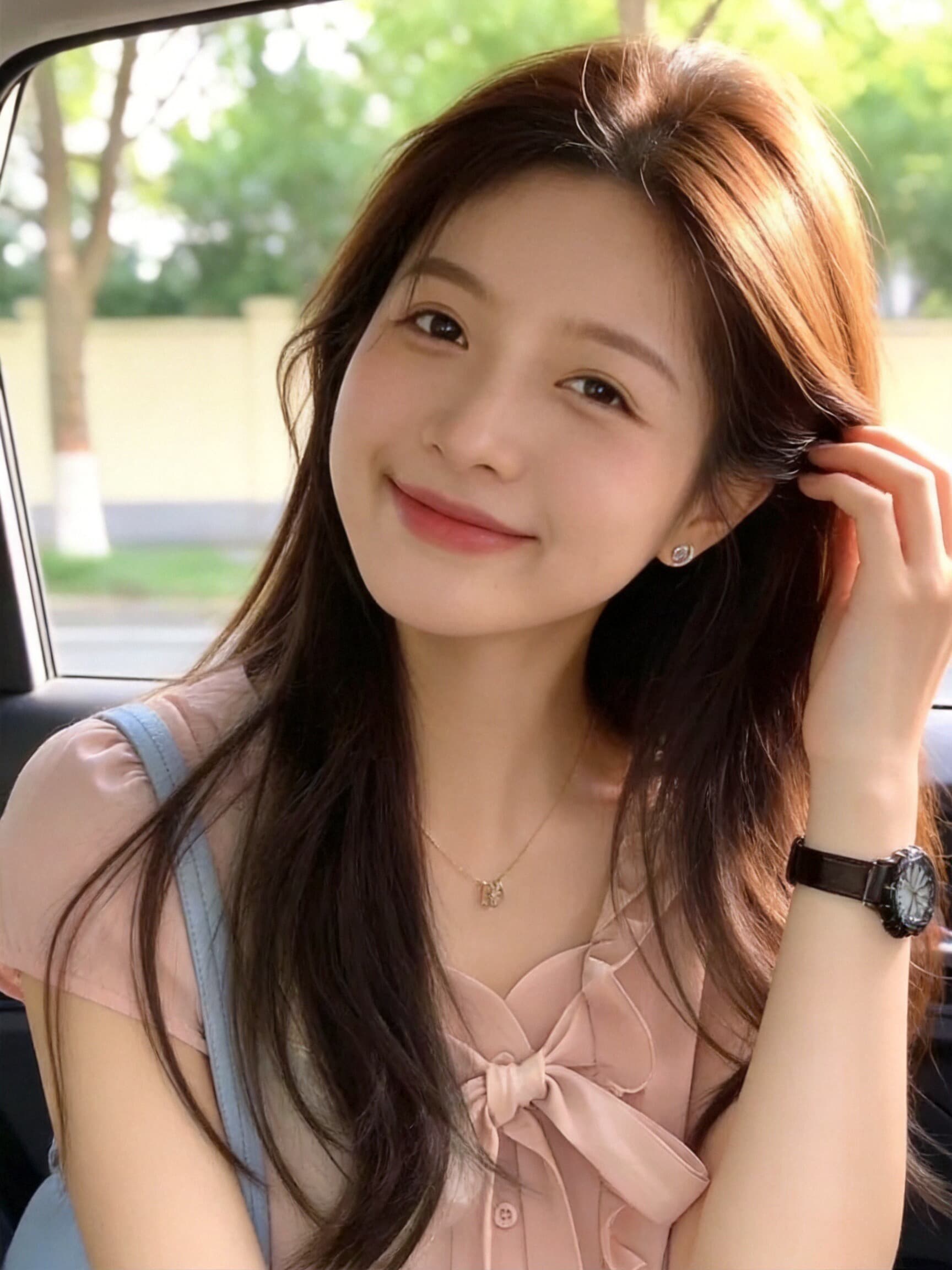 핑크색 프릴 셔츠 맨위 여성 상세 이미지 2