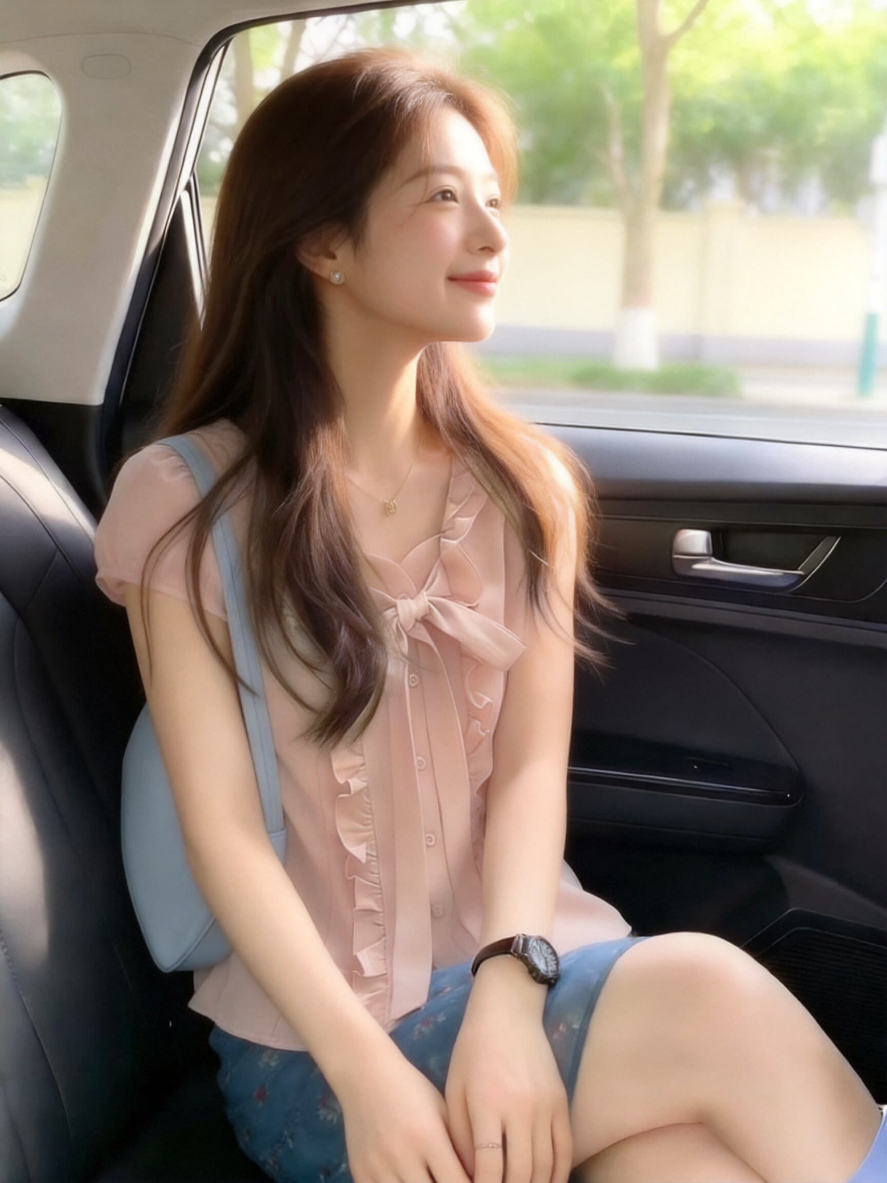 핑크색 프릴 셔츠 맨위 여성 상세 이미지 4