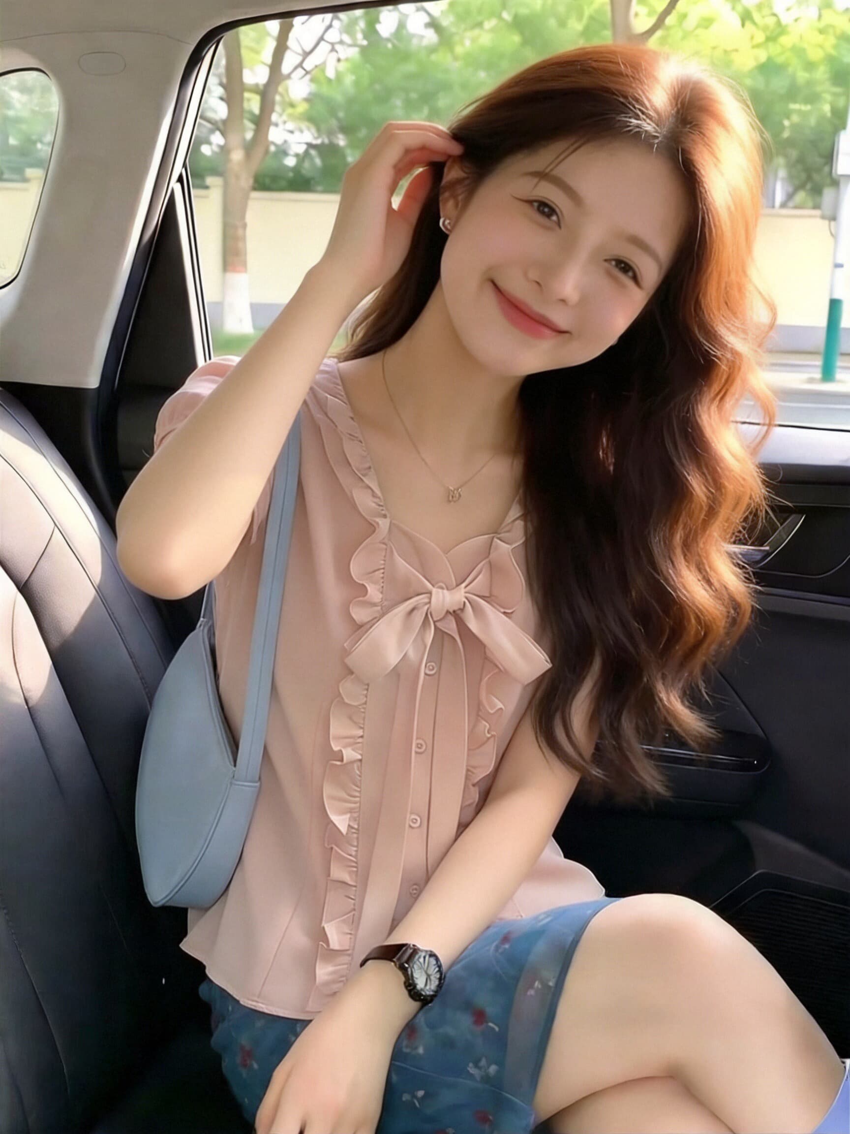 핑크색 프릴 셔츠 맨위 여성 상세 이미지 6