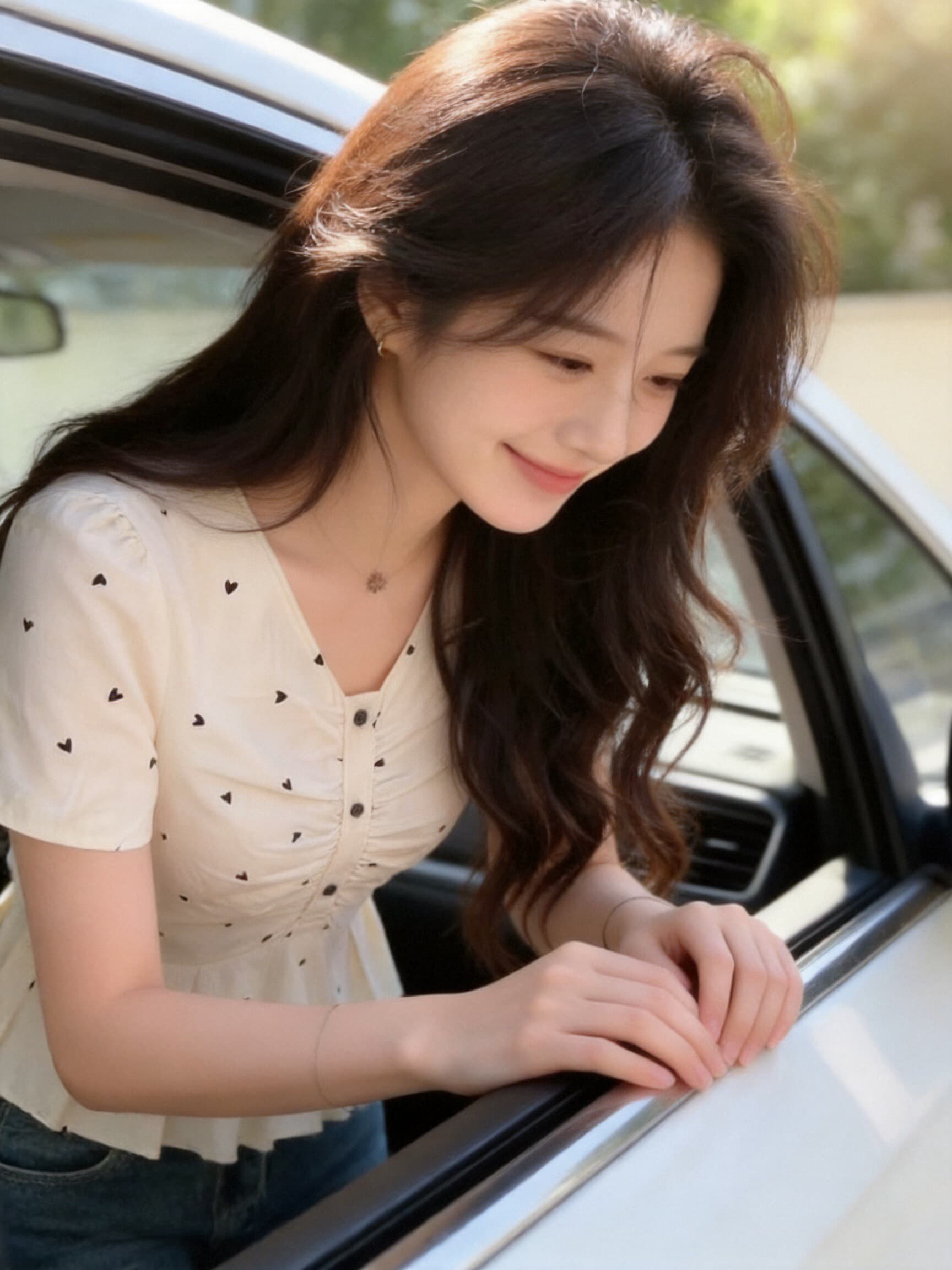 도트 무늬 프릴 허리 수축 셔츠 맨위 여성 상세 이미지 4