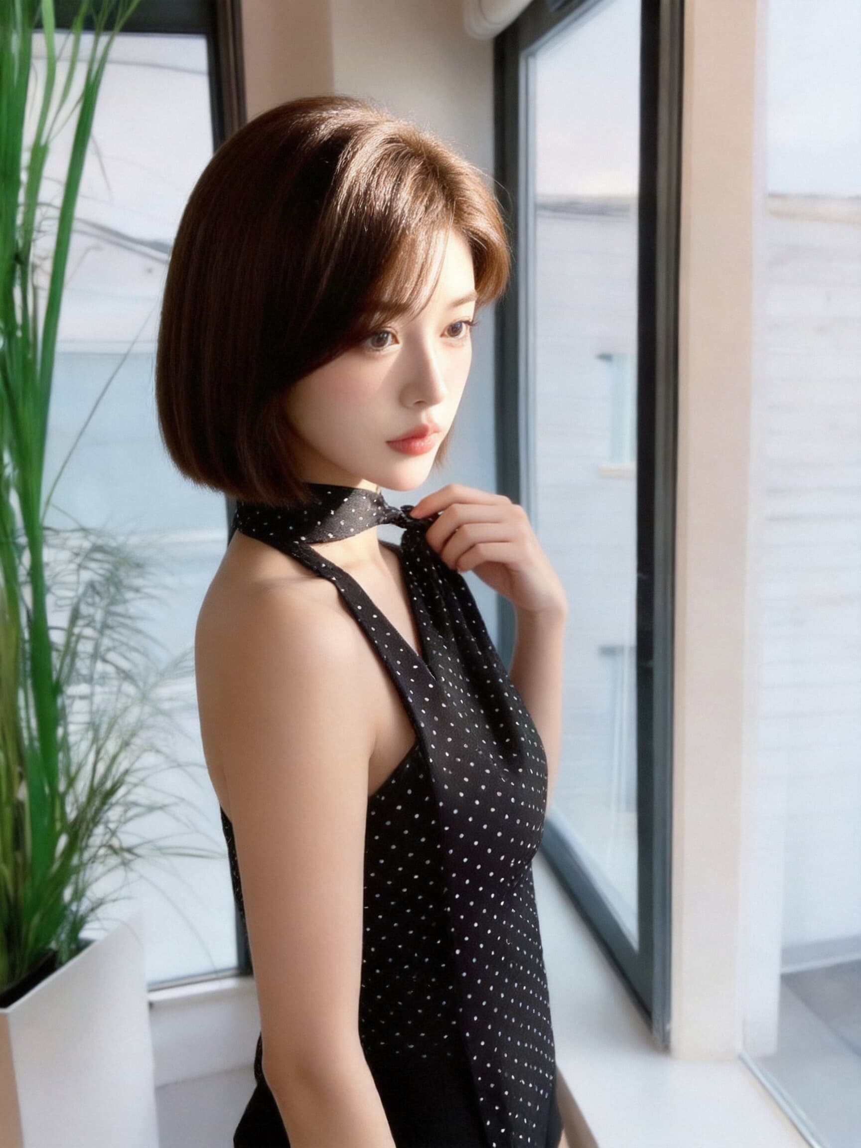 도트 무늬 행침 목 레이스업 맨위 여성 상세 이미지 6