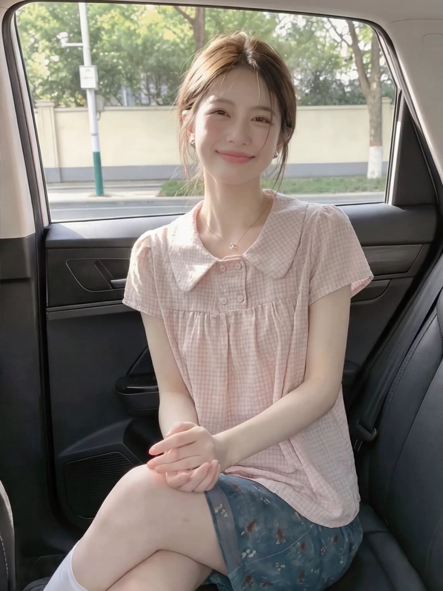 베이비 칼라 격자 무늬 셔츠 맨위 여성