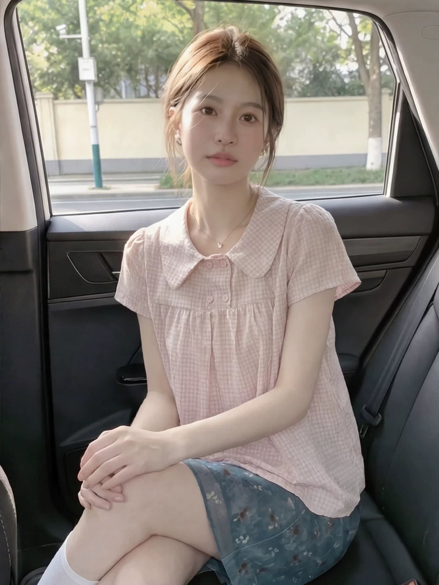 베이비 칼라 격자 무늬 셔츠 맨위 여성 이미지 3