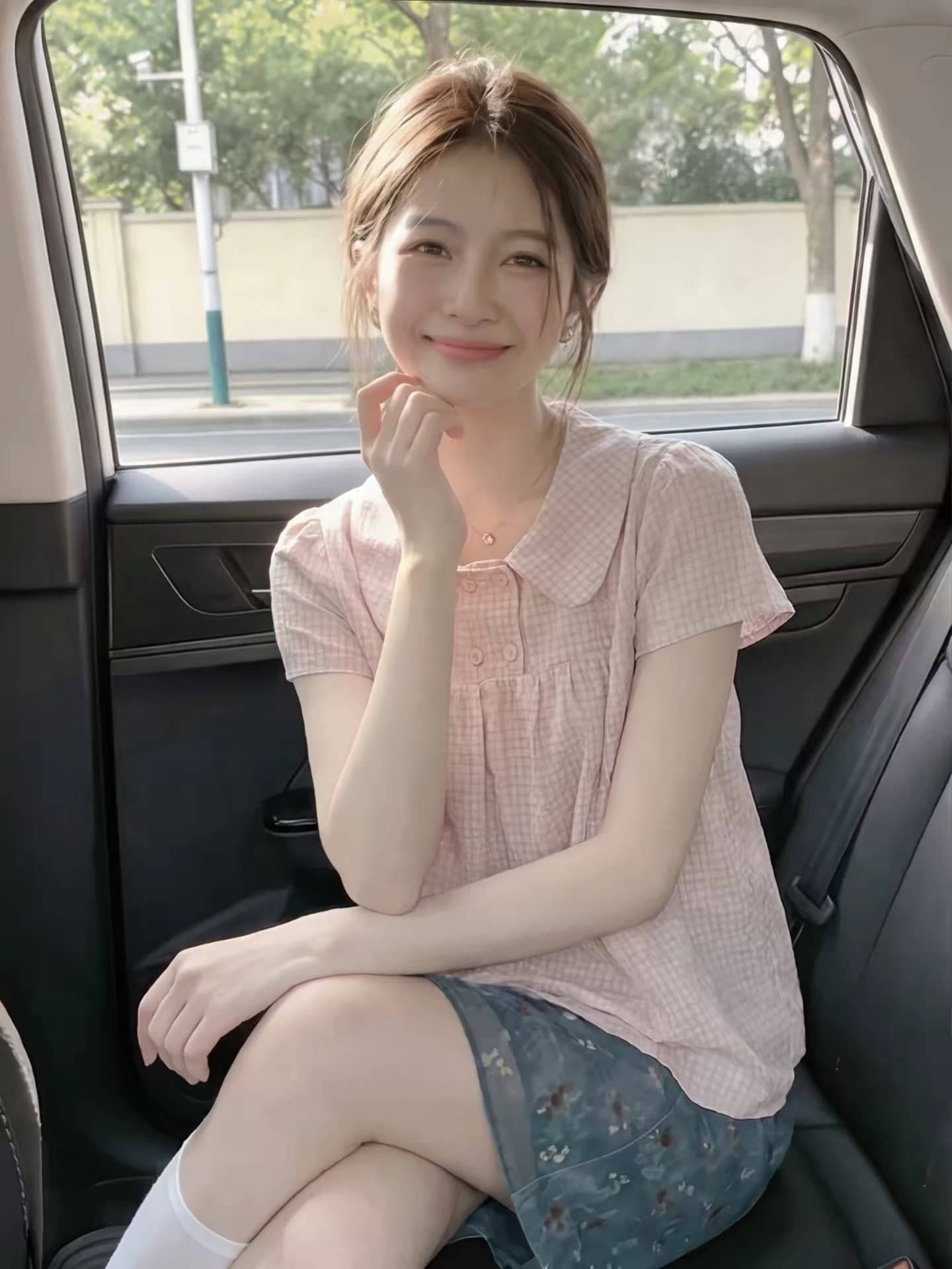 베이비 칼라 격자 무늬 셔츠 맨위 여성 상세 이미지 5