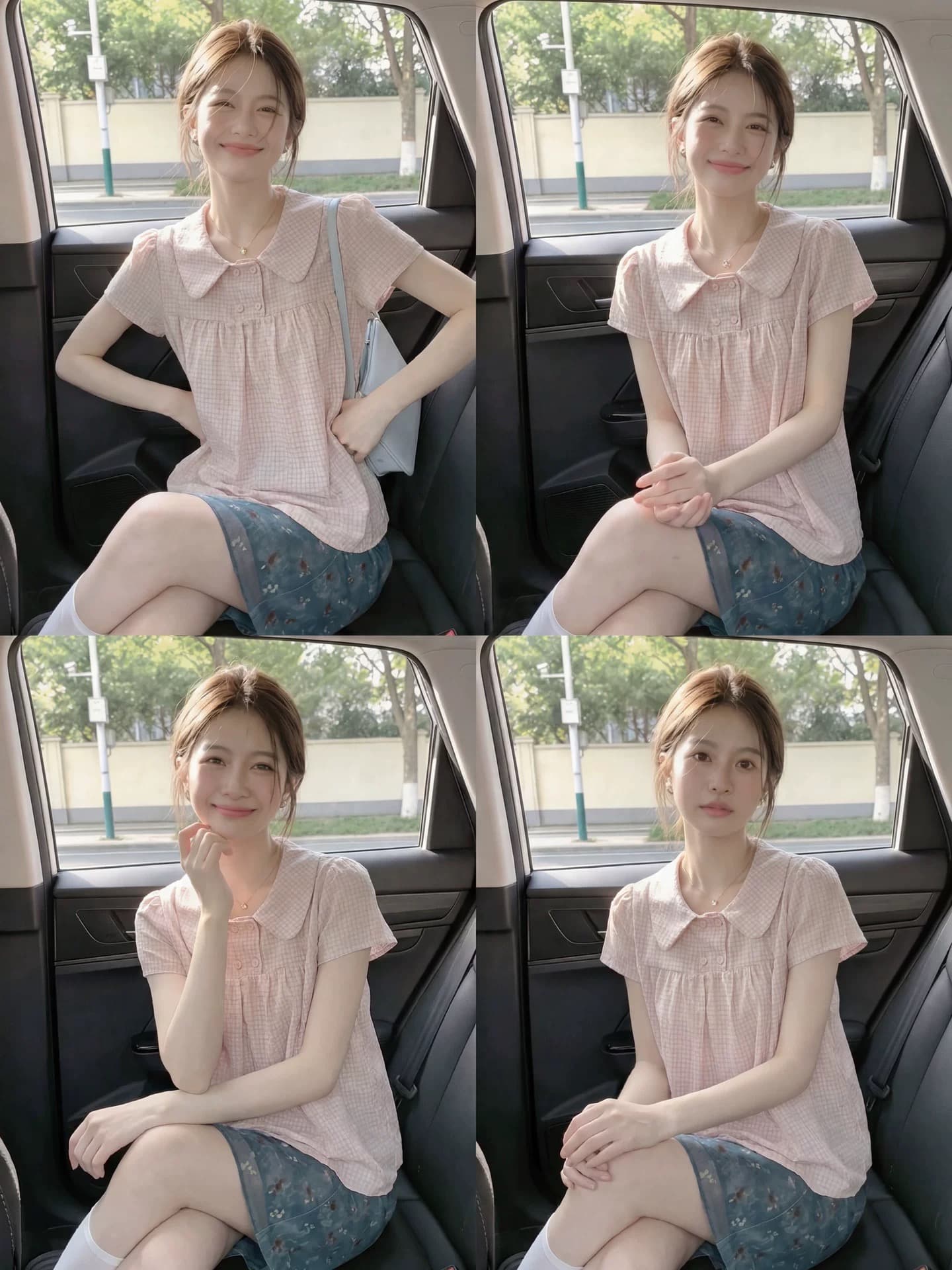 베이비 칼라 격자 무늬 셔츠 맨위 여성 상세 이미지 6