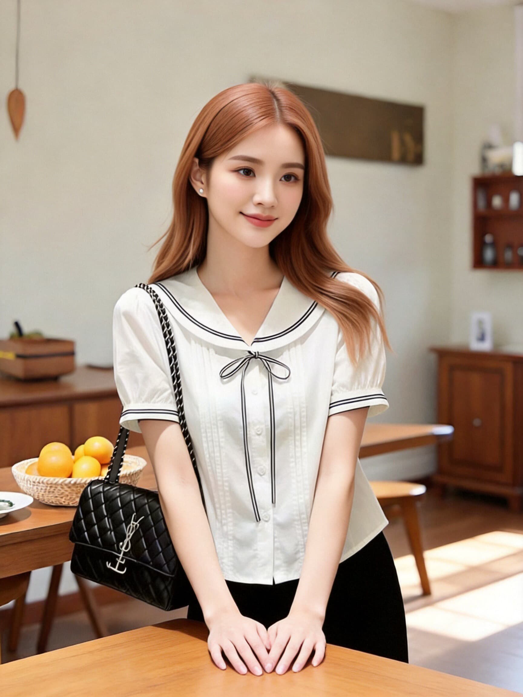 플리츠 나비 매듭 레이스 업 셔츠 맨위 여성 상세 이미지 4