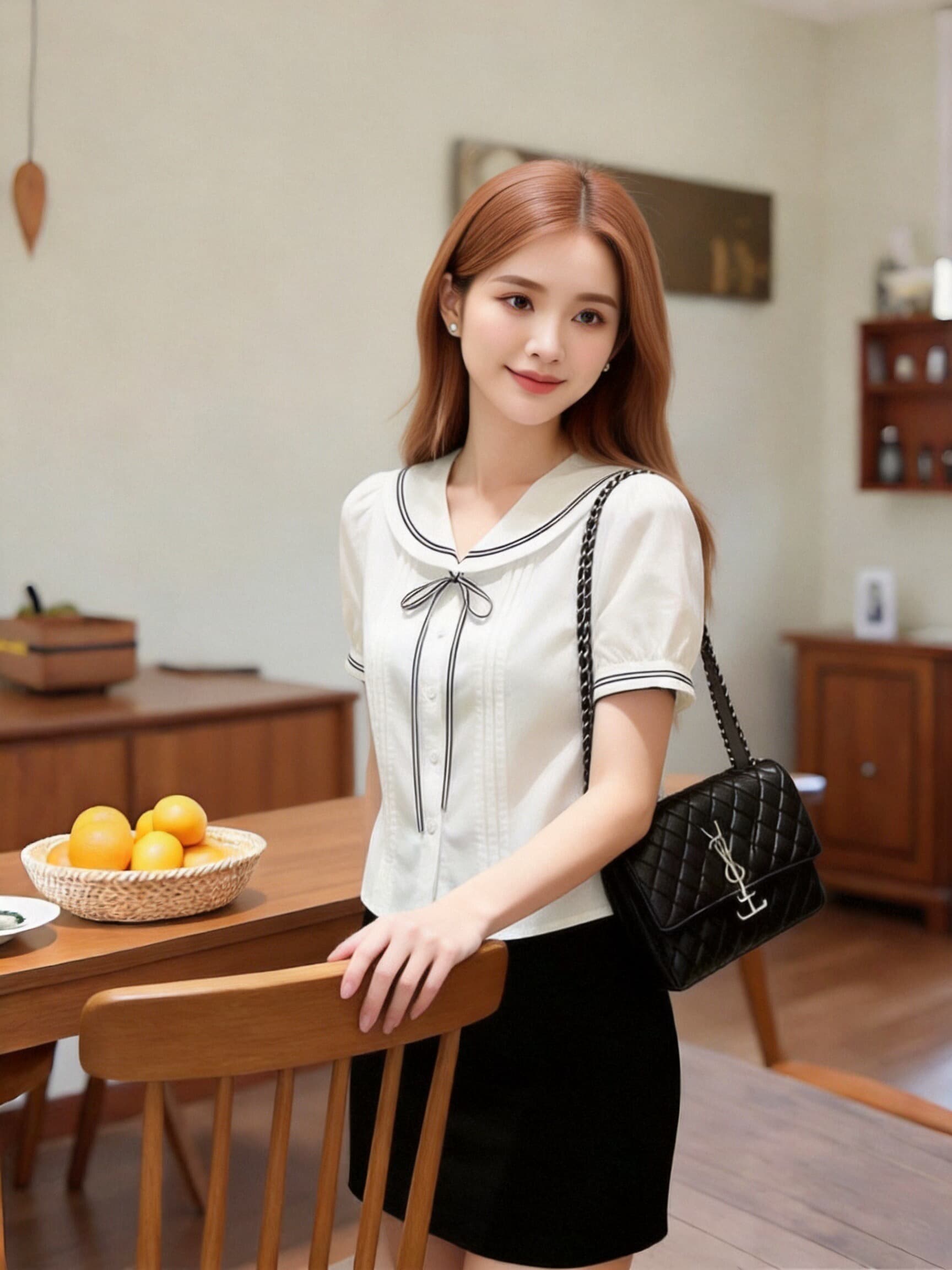 플리츠 나비 매듭 레이스 업 셔츠 맨위 여성 상세 이미지 7
