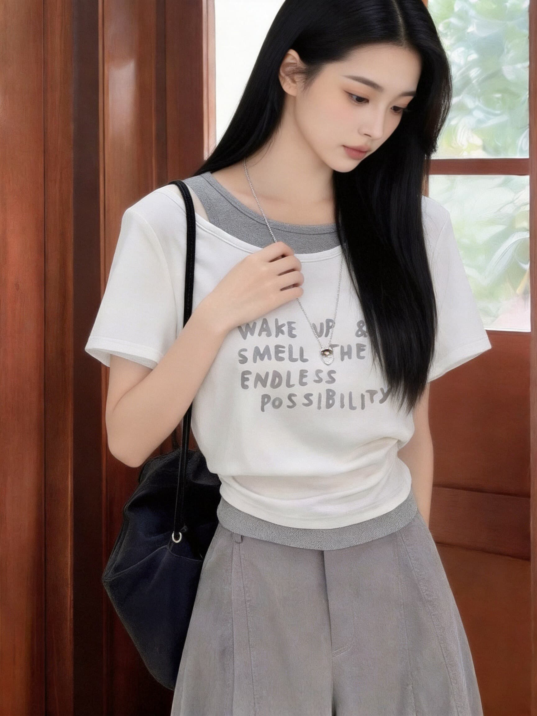 페이크 레이어드 오프숄더 맨위 여성 이미지 5