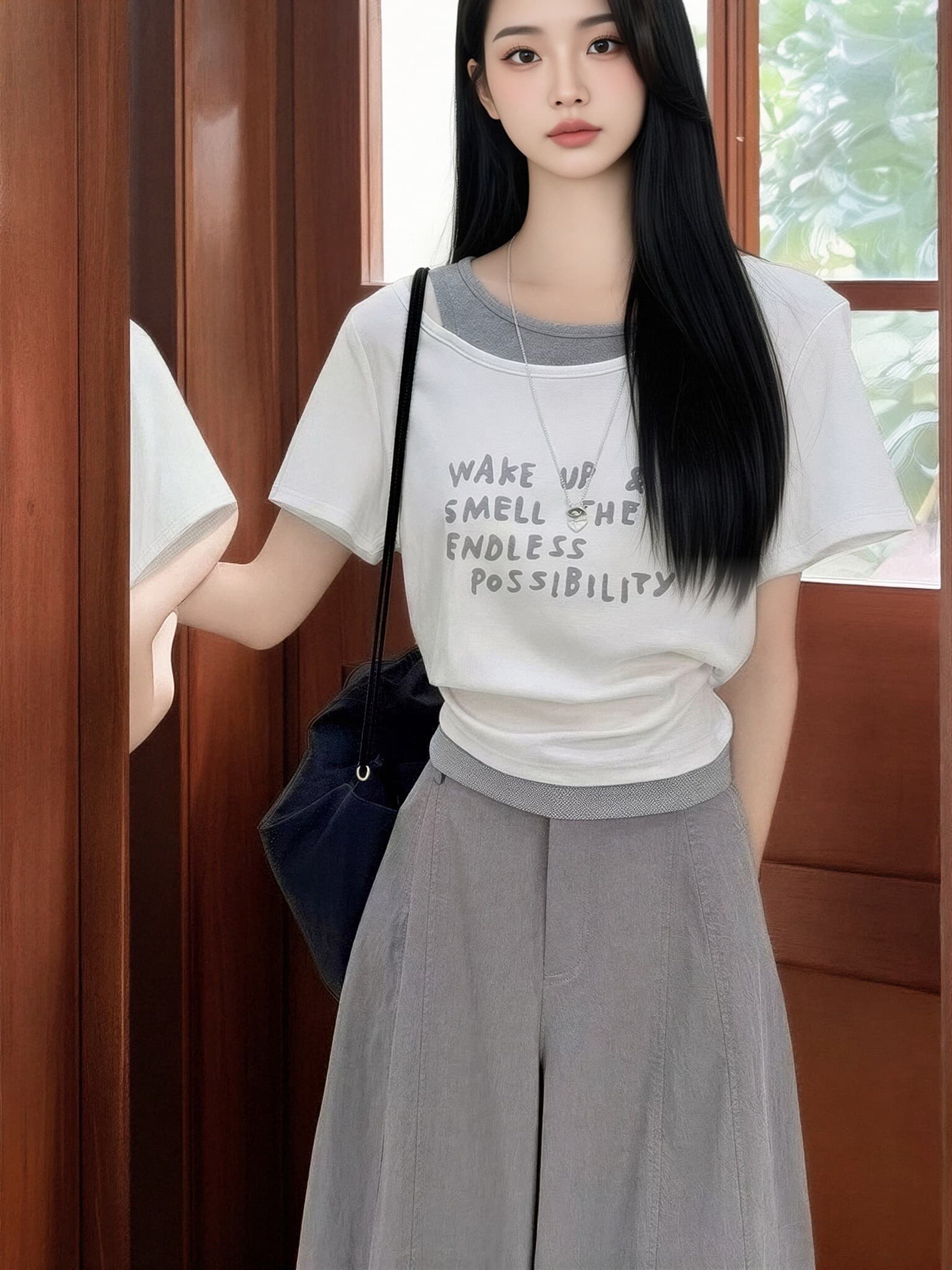 페이크 레이어드 오프숄더 맨위 여성 상세 이미지 4