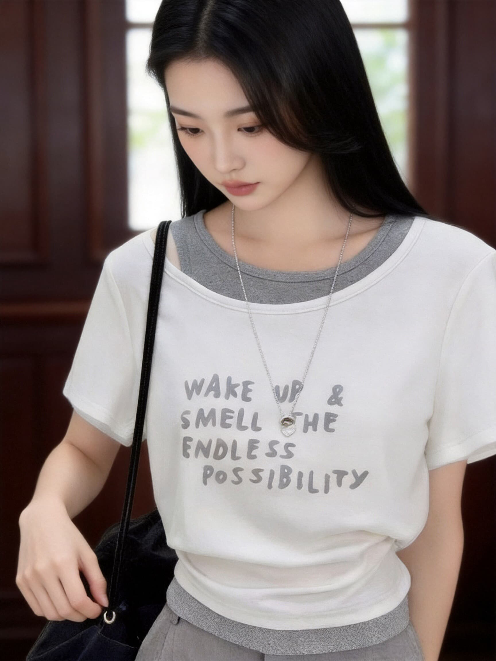 페이크 레이어드 오프숄더 맨위 여성 상세 이미지 5