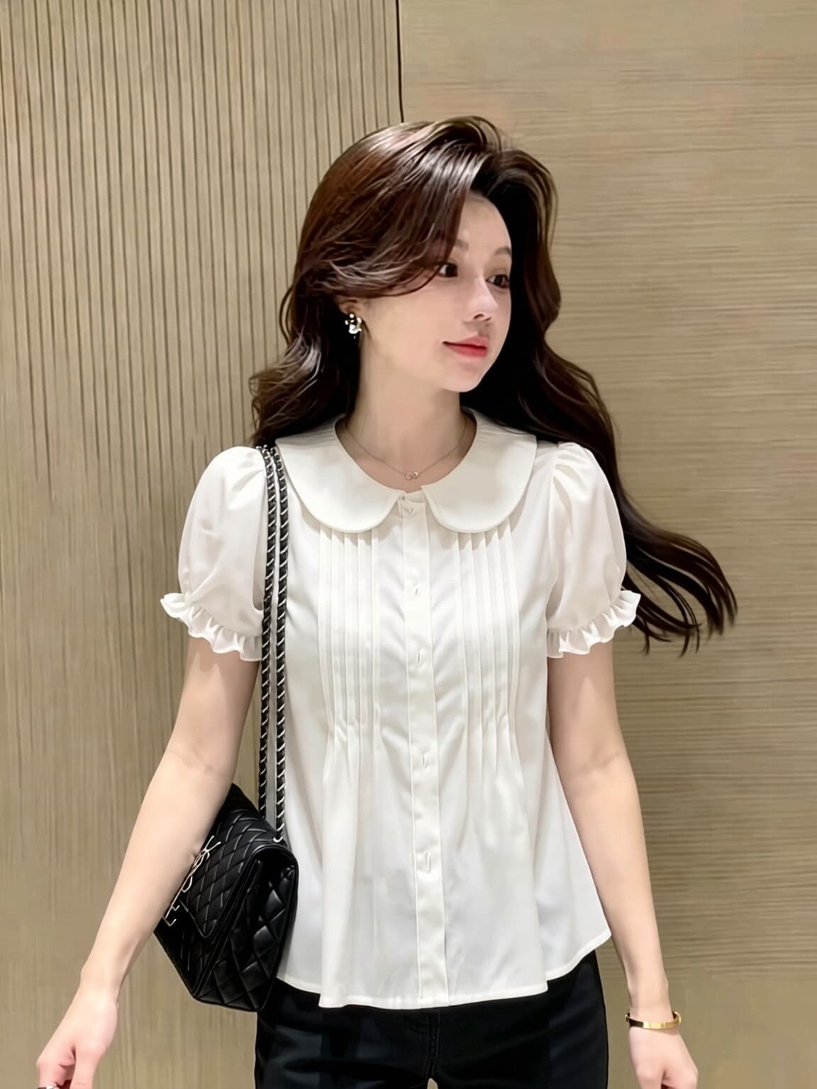 질감 센스 베이비 칼라 화이트 셔츠 맨위 상세 이미지 2