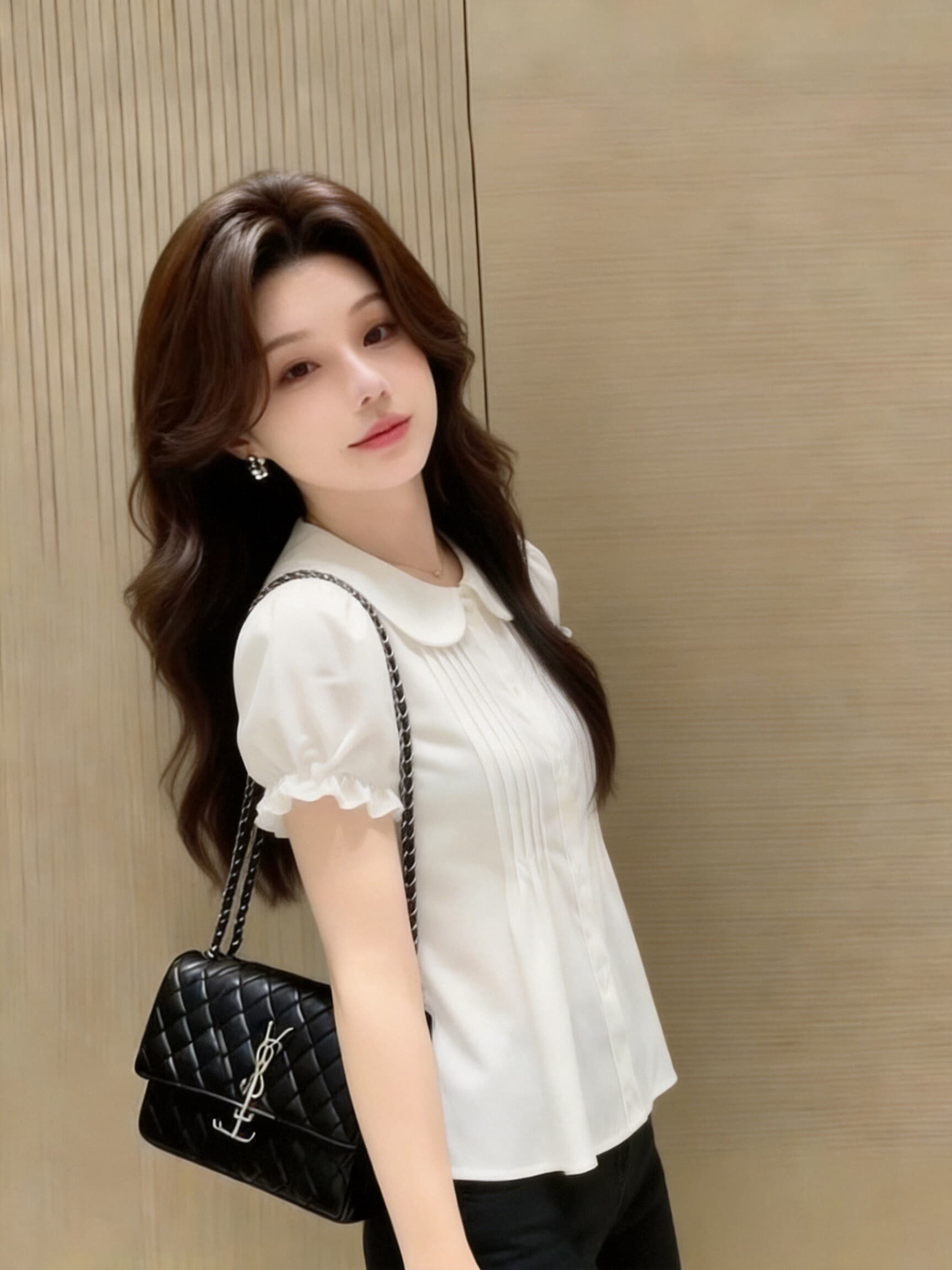 질감 센스 베이비 칼라 화이트 셔츠 맨위 상세 이미지 3