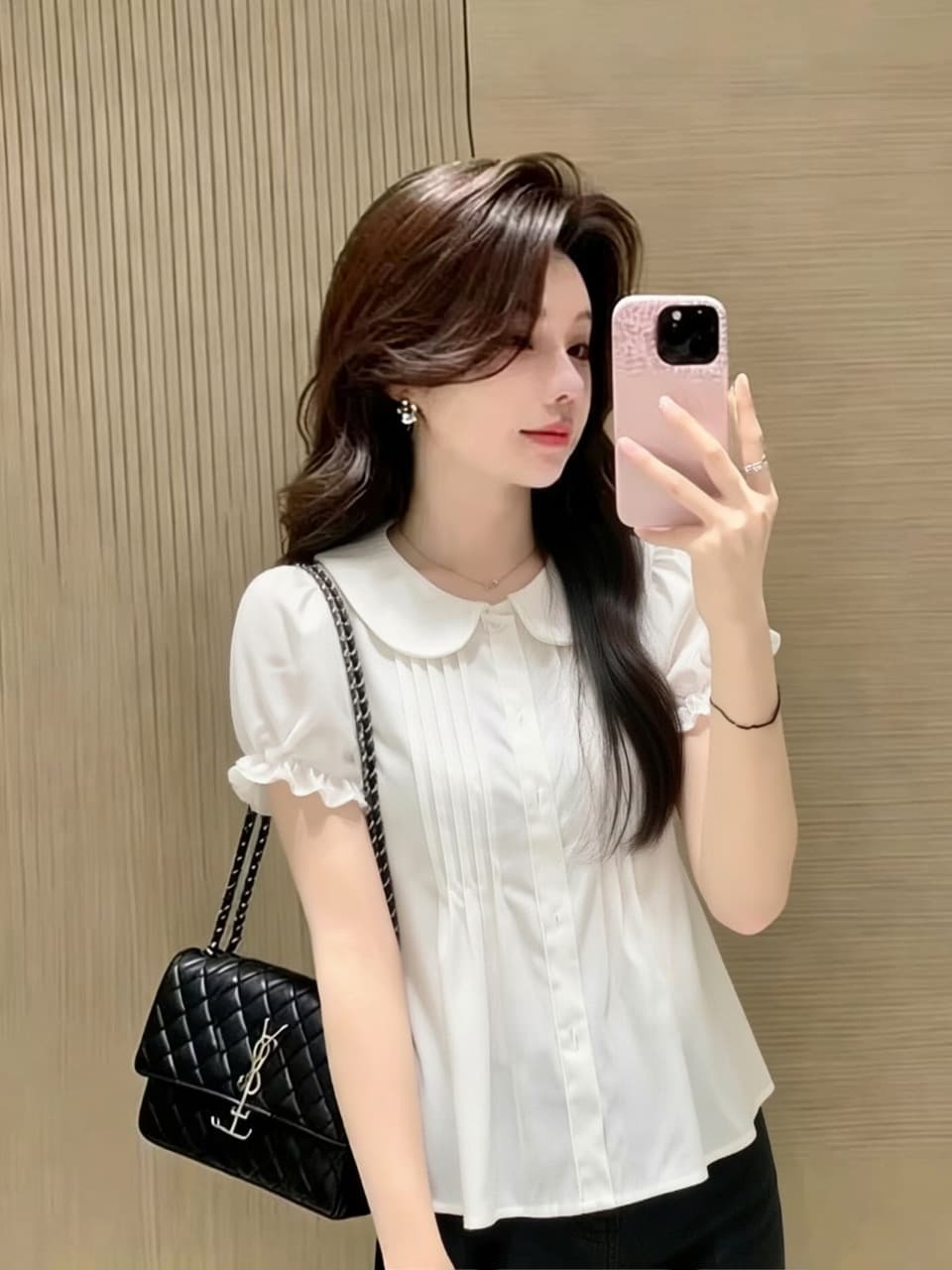 질감 센스 베이비 칼라 화이트 셔츠 맨위 상세 이미지 4