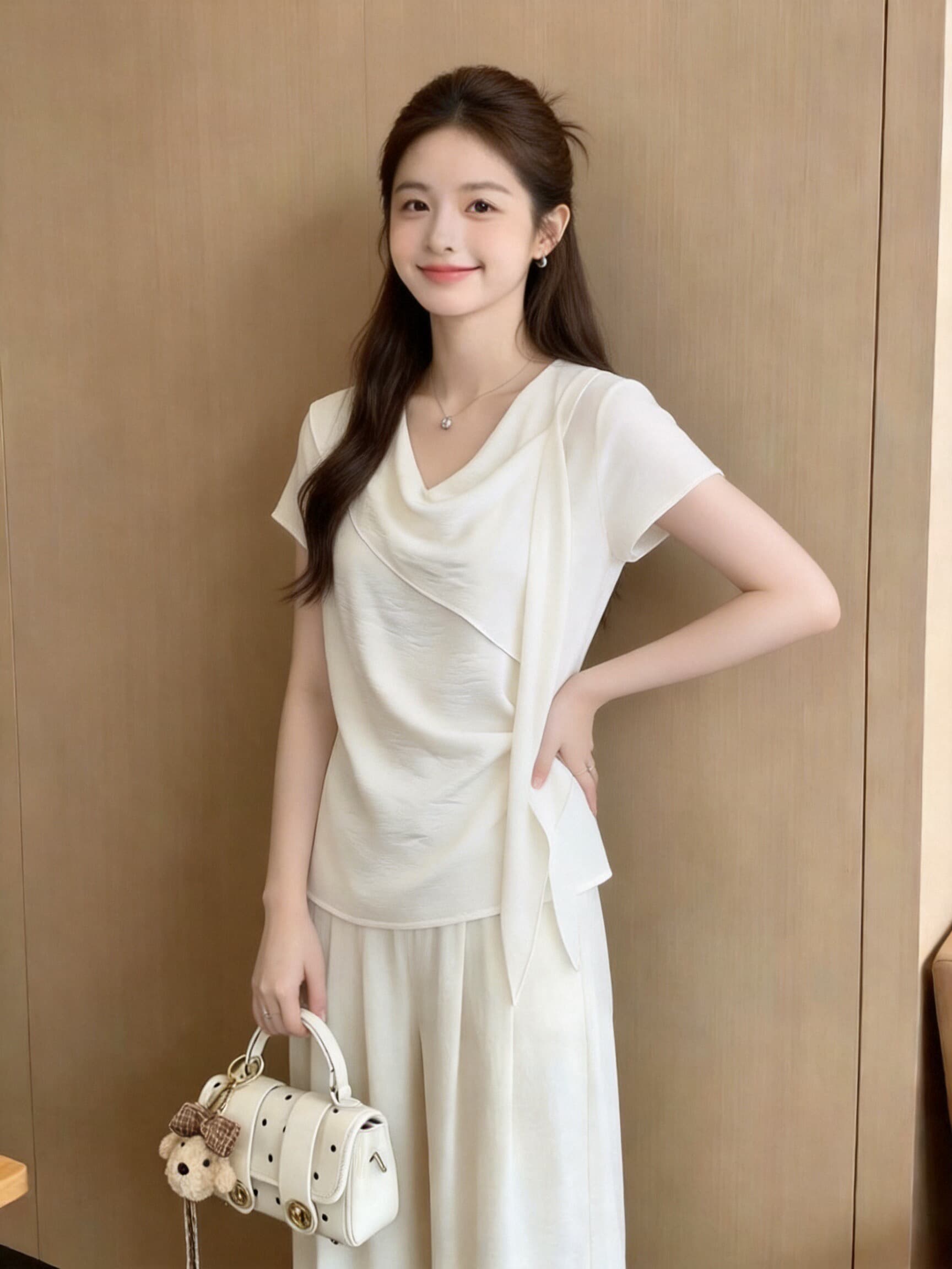 흔들다 칼라 리본 주름 맨위 여성 이미지 2