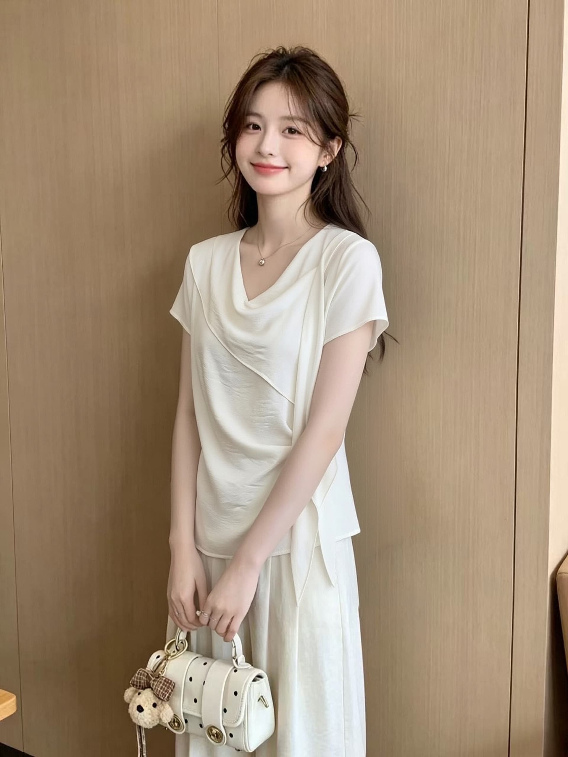 흔들다 칼라 리본 주름 맨위 여성 이미지 3