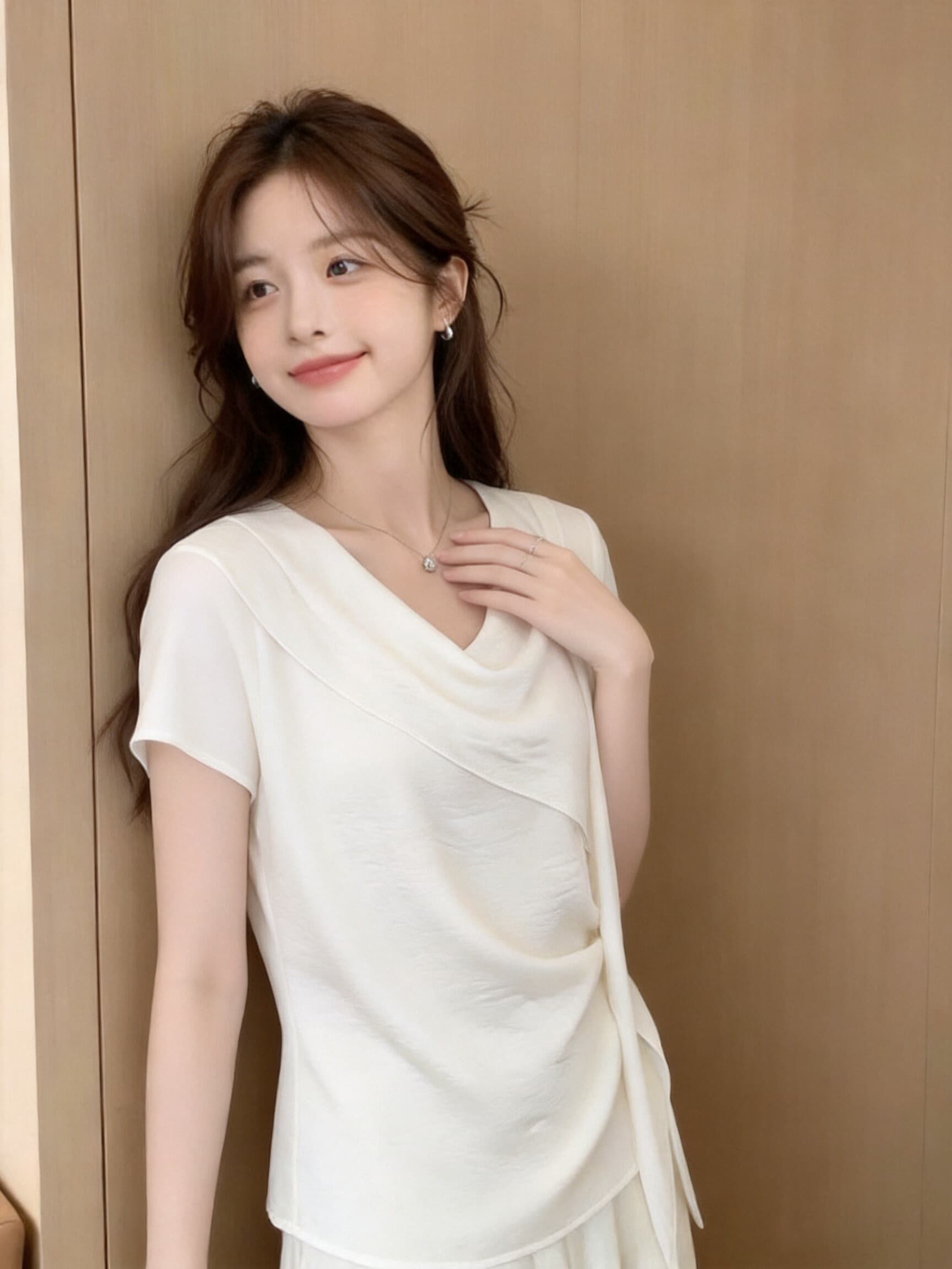 흔들다 칼라 리본 주름 맨위 여성 상세 이미지 2