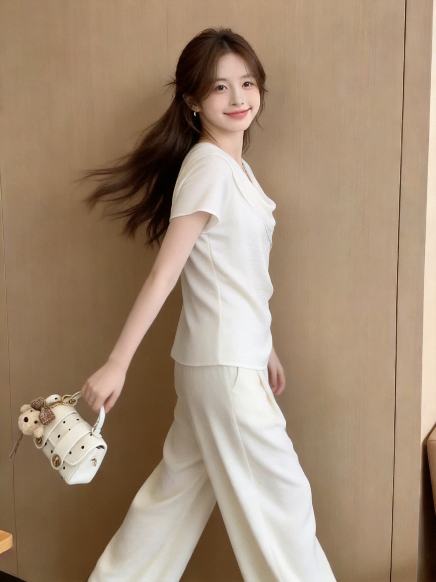 흔들다 칼라 리본 주름 맨위 여성 상세 이미지 7