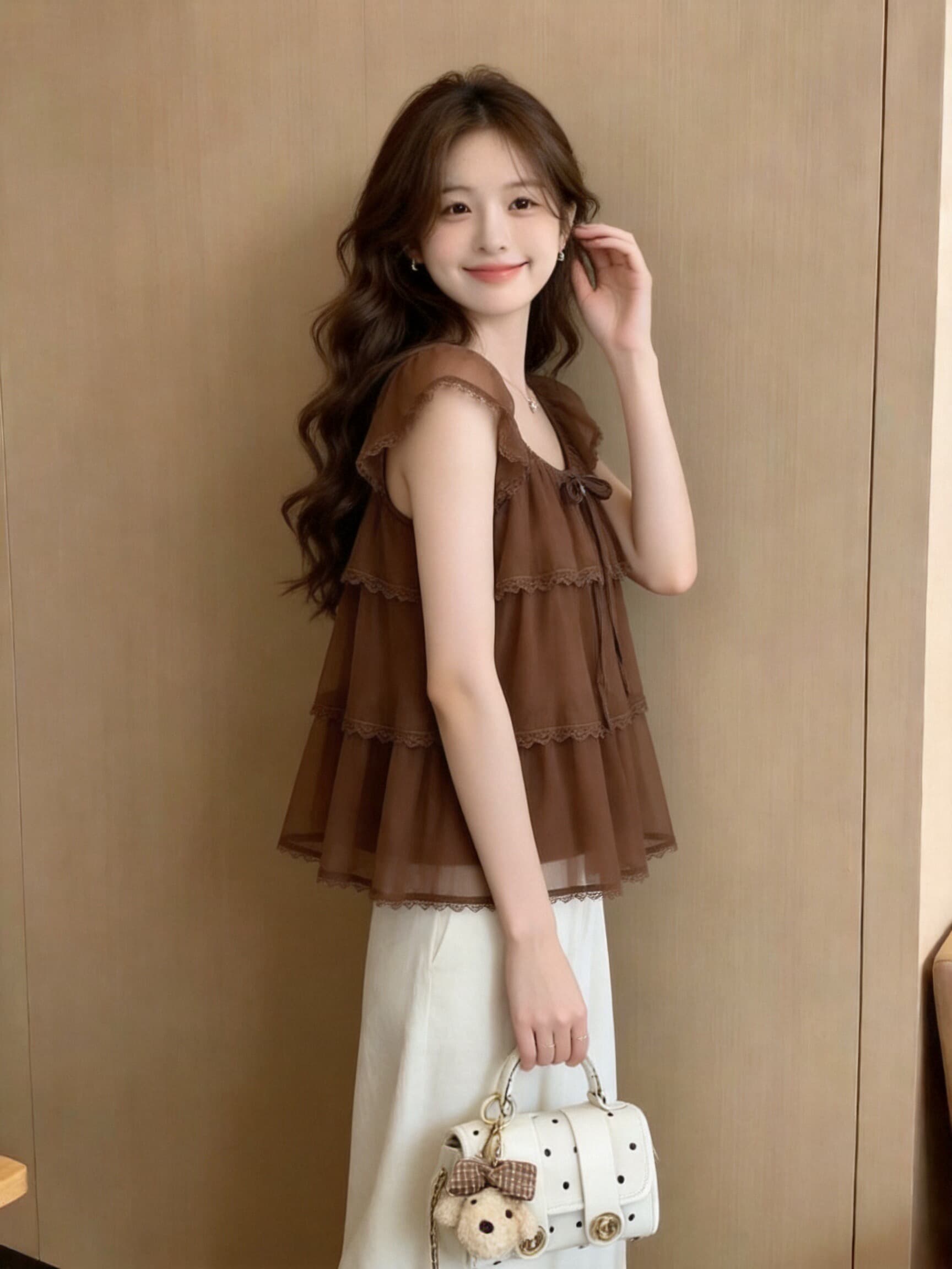 레이스 조각 프릴 셔츠 맨위 여성 이미지 4