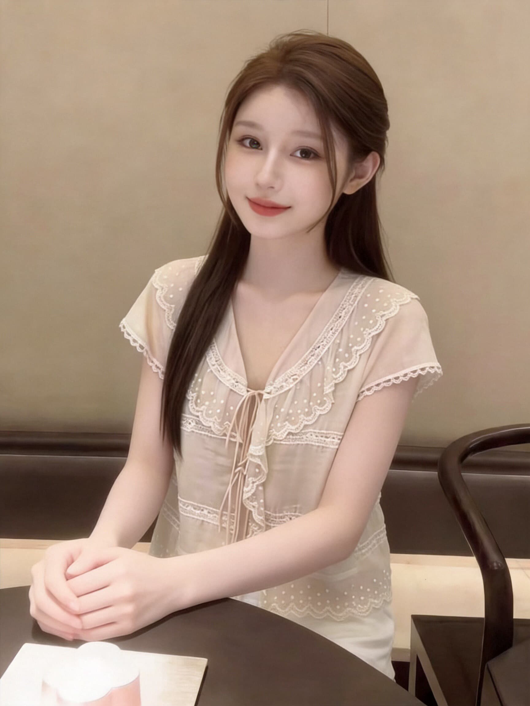스트랩 레이스 조각 셔츠 맨위 여성 이미지 3