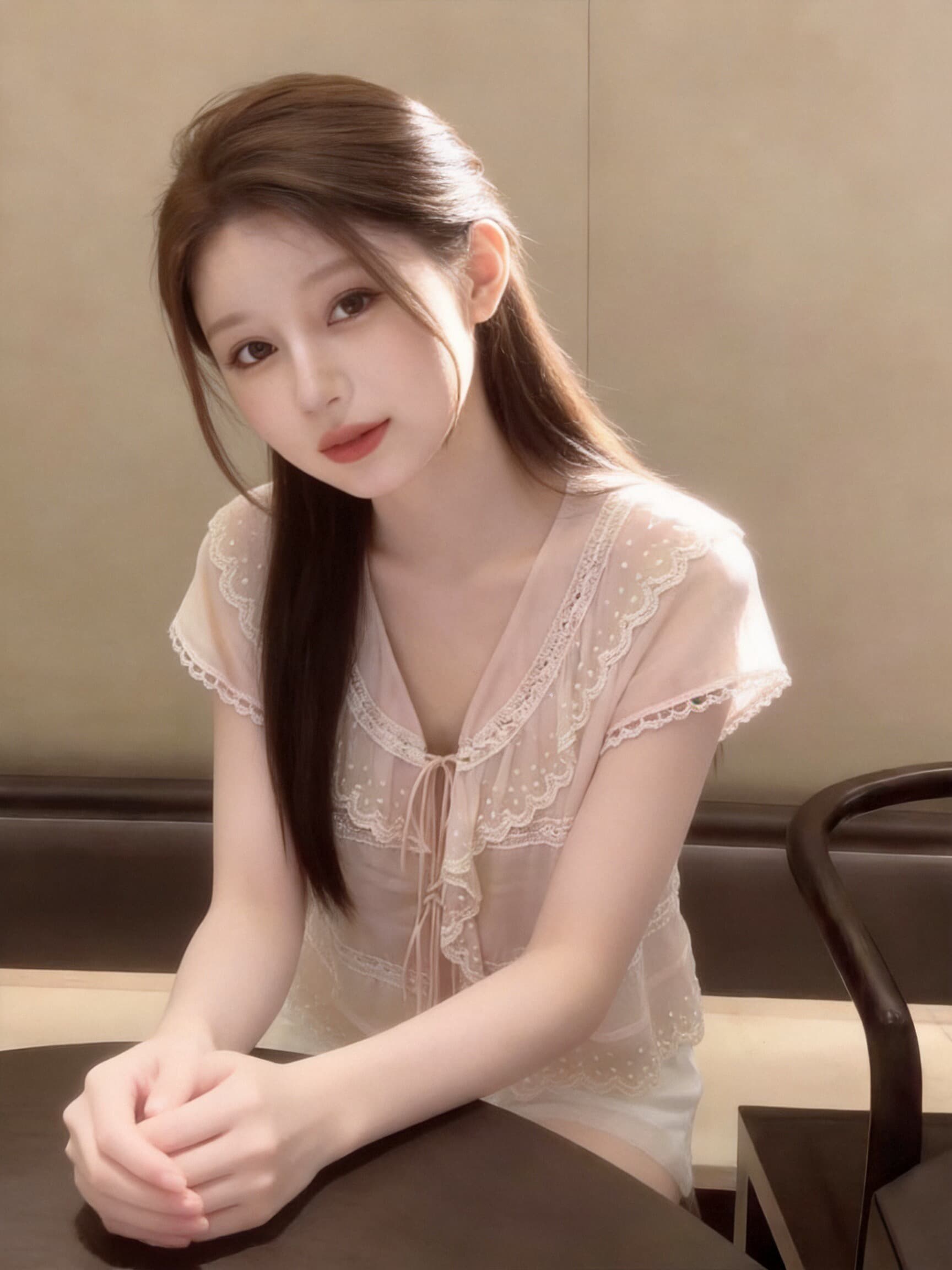 스트랩 레이스 조각 셔츠 맨위 여성 상세 이미지 4