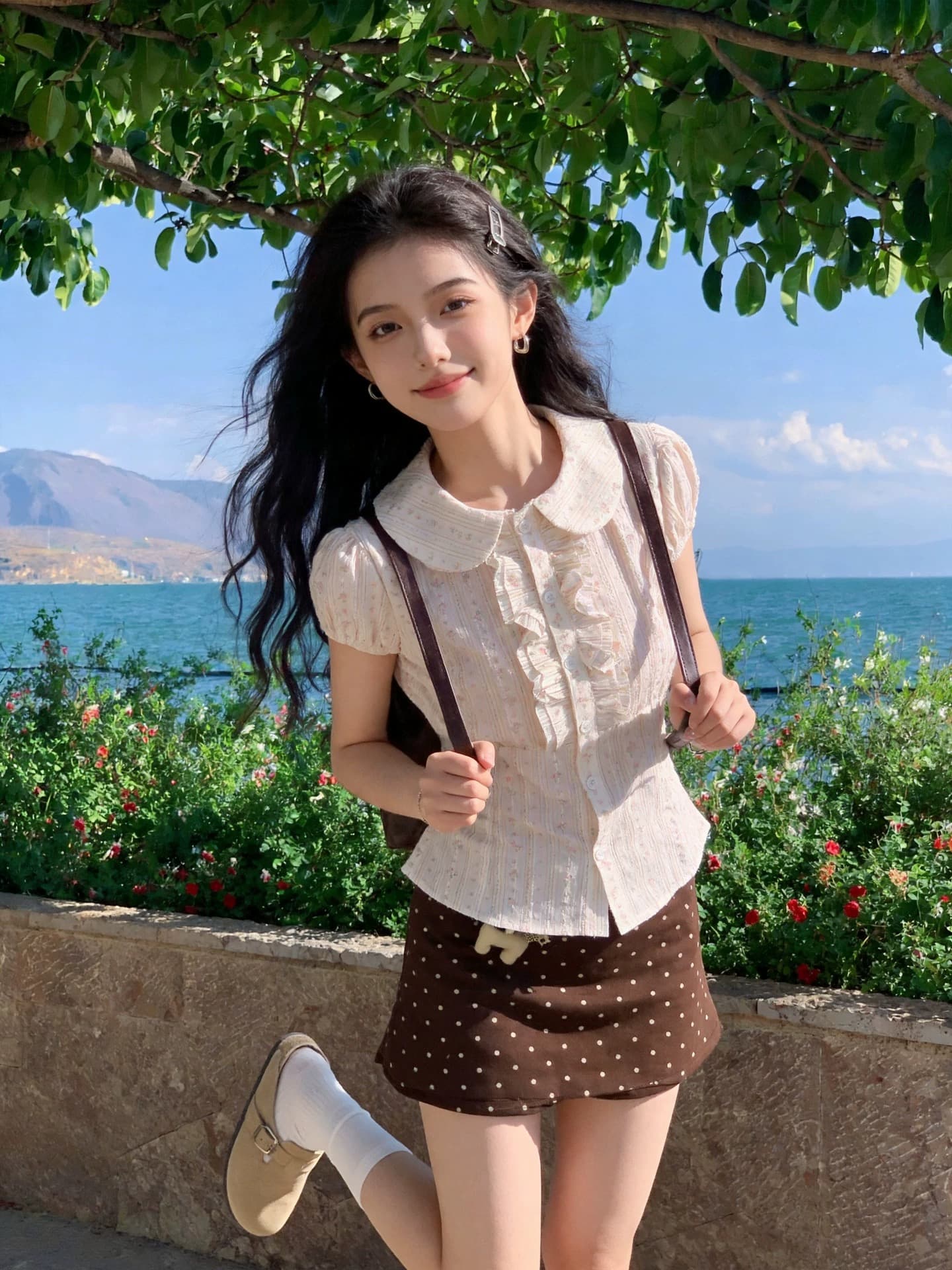 프릴 꽃무늬 셔츠 맨위 여성 상세 이미지 4