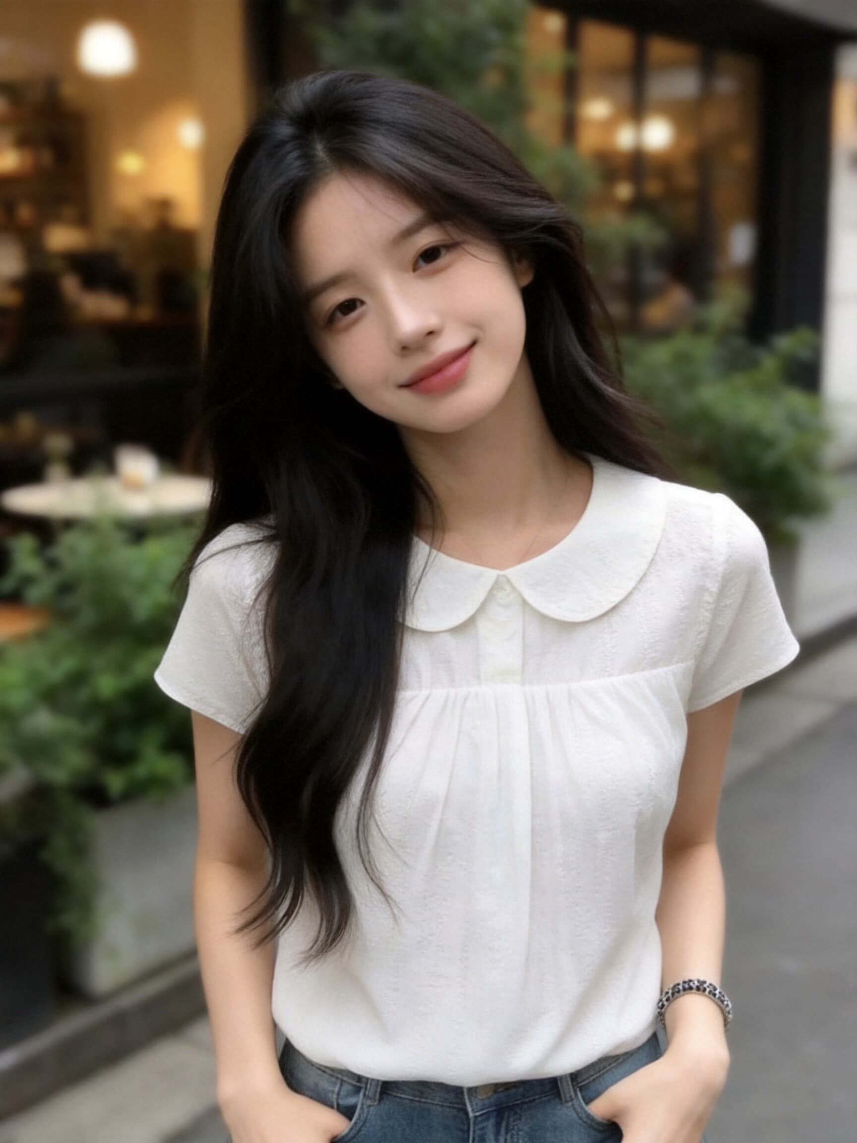 화이트 베이비 칼라 맨위 여성 이미지 5