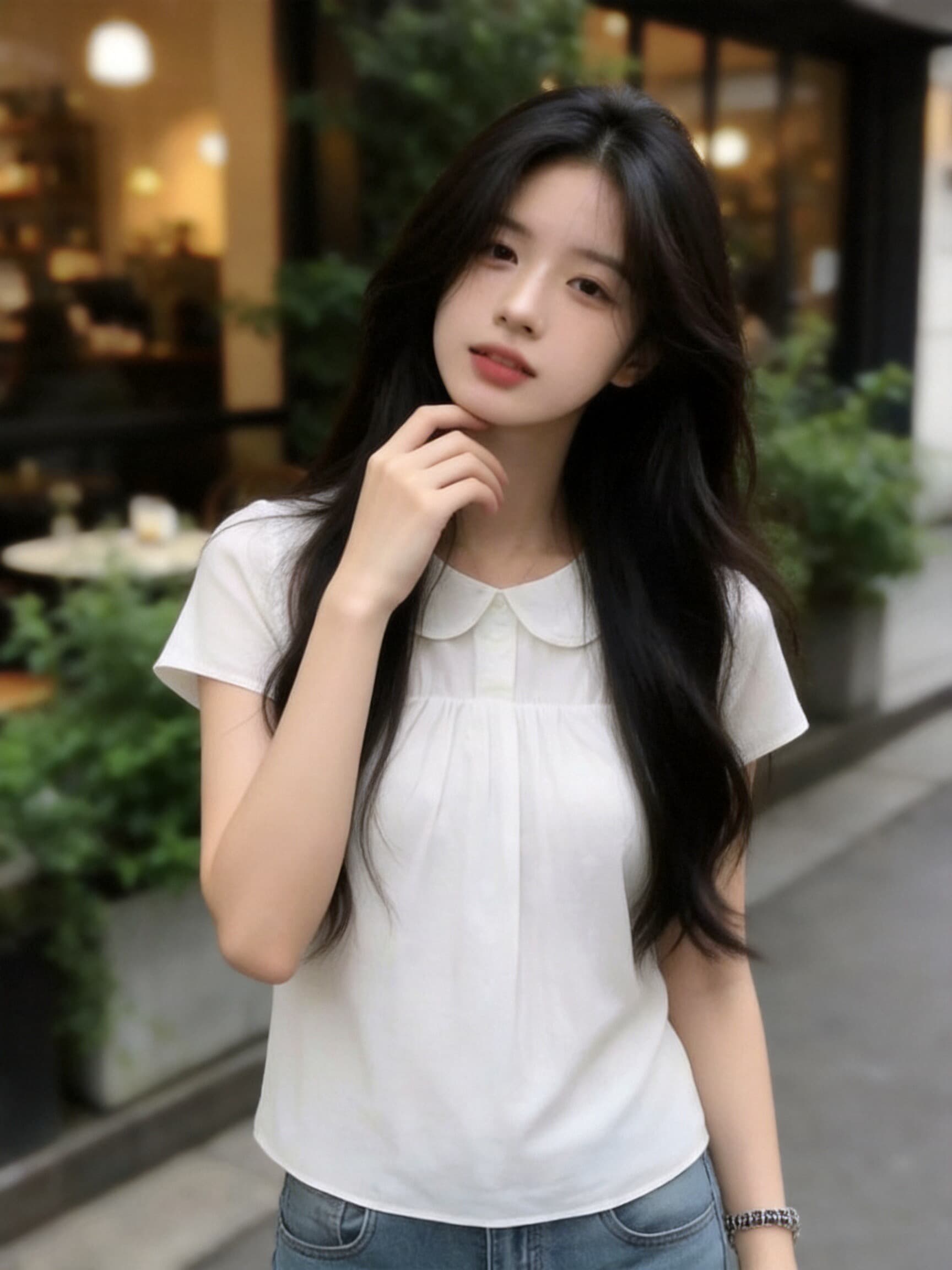 화이트 베이비 칼라 맨위 여성 상세 이미지 8