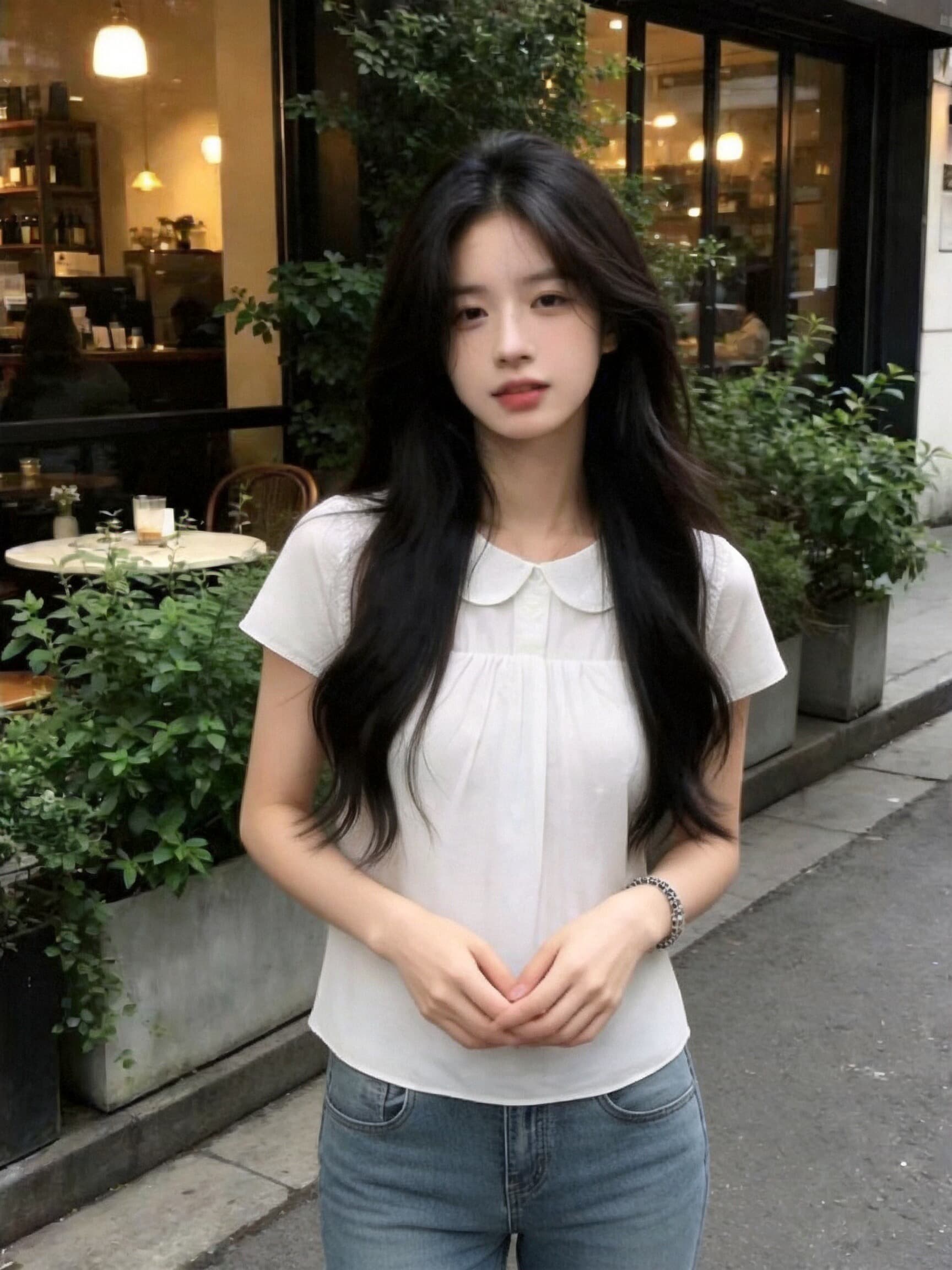 화이트 베이비 칼라 맨위 여성 상세 이미지 9