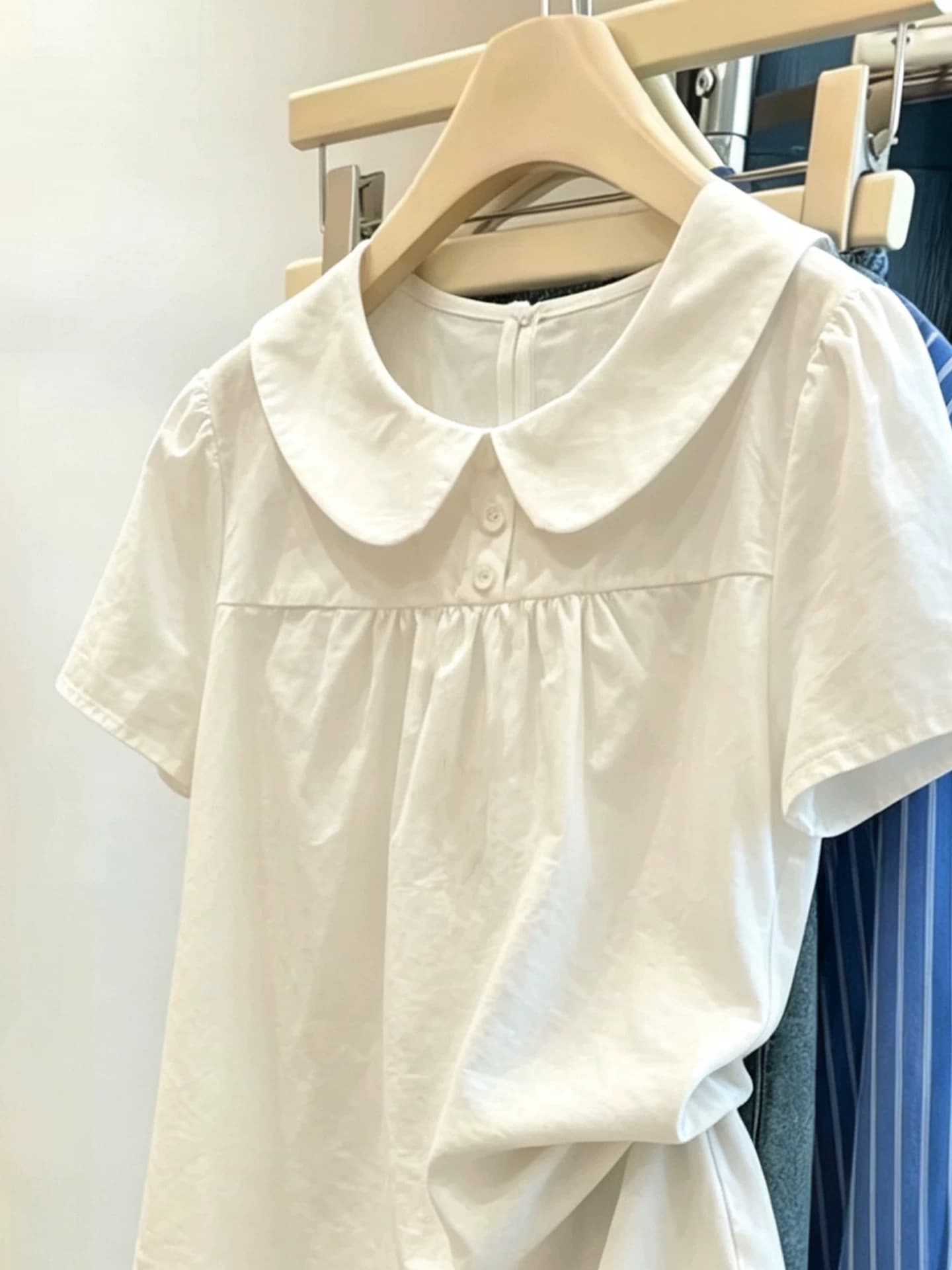 베이비 칼라 단추 셔츠 맨위 여성 상세 이미지 6