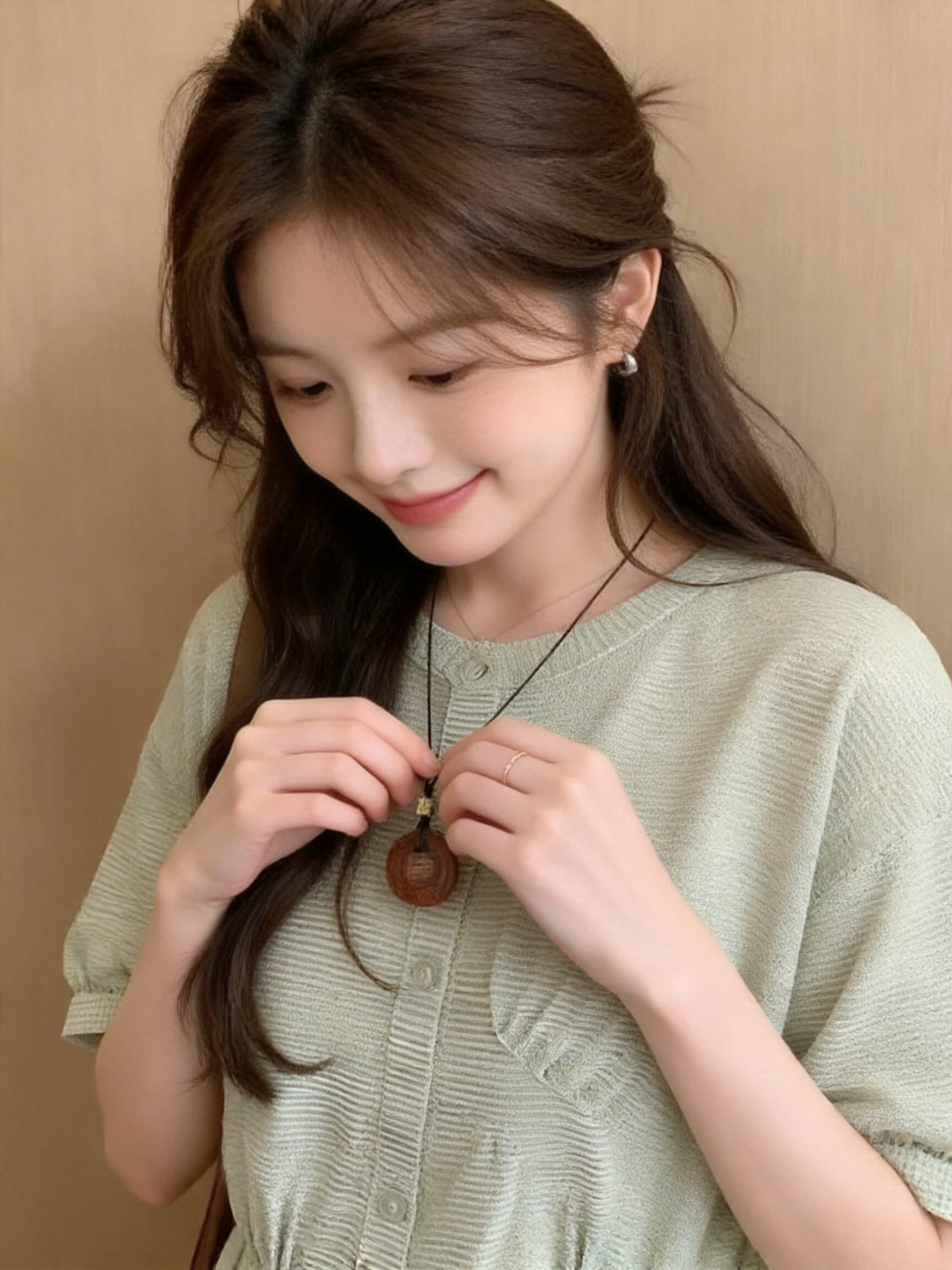 불규칙 녹색 체크무늬 여성 셔츠 상세 이미지 8