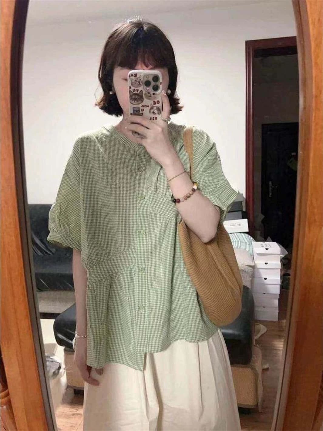녹색 불규칙 셔츠 맨위 여성 상세 이미지 6