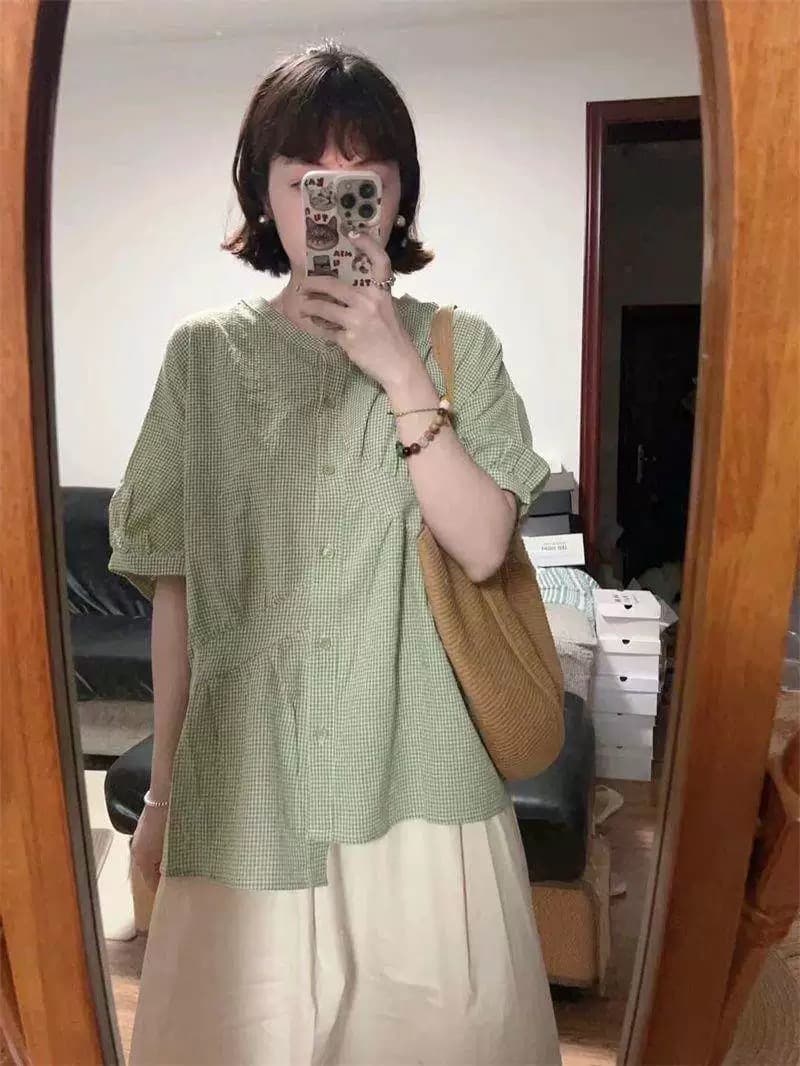 녹색 불규칙 셔츠 맨위 여성 상세 이미지 8